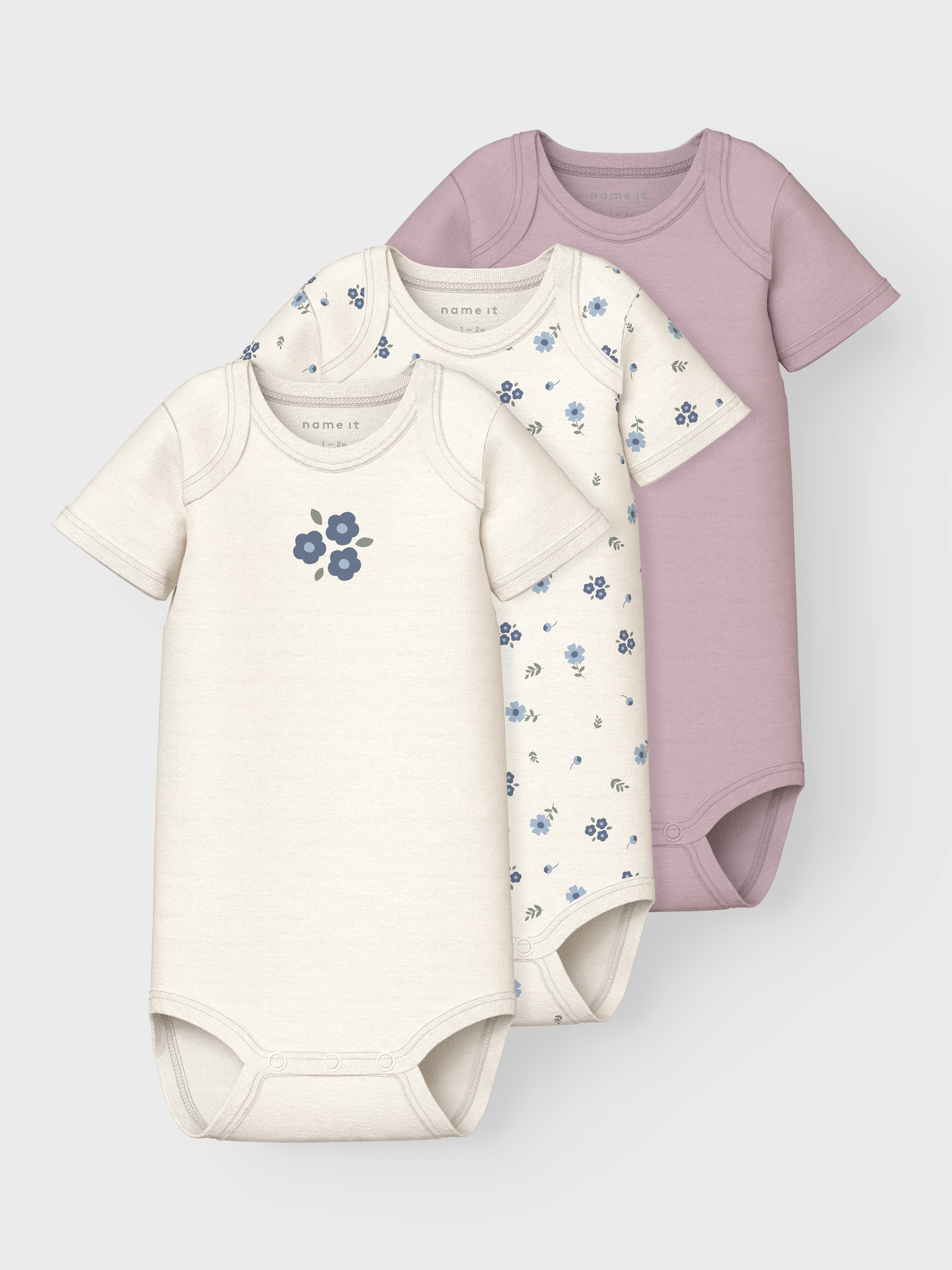 NAME IT Jungen Body "NBFBODY 3P SS JET STREAM FLOWER NOOS", Gr. 86, grün, Sweatware, Obermaterial: 100% Baumwolle, bedruckt, Bodys