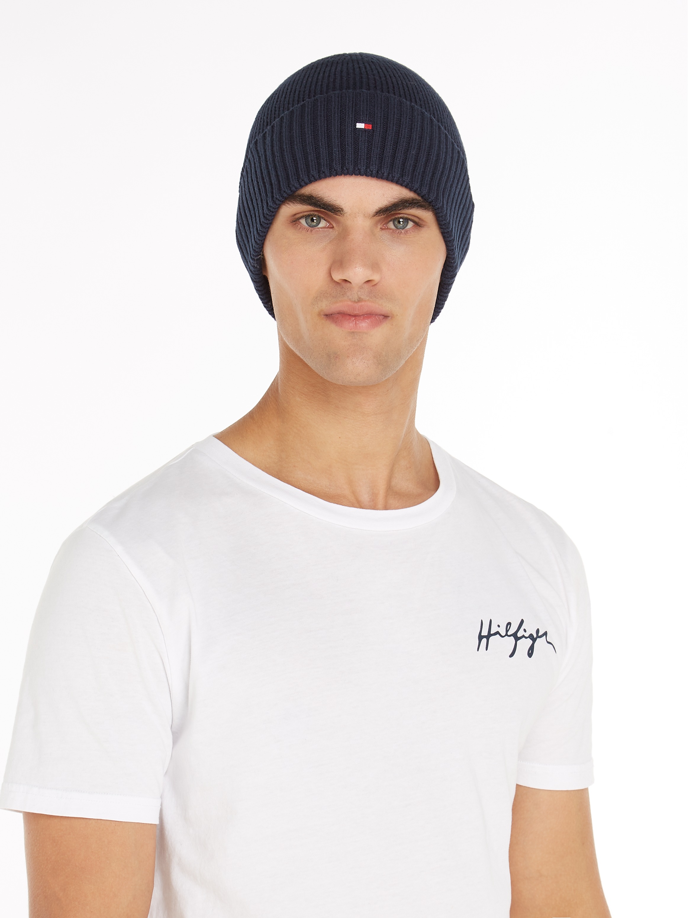 Tommy Hilfiger Strickmütze »TH FLAG PIMA COTTON BEANIE«, mit Logostickerei