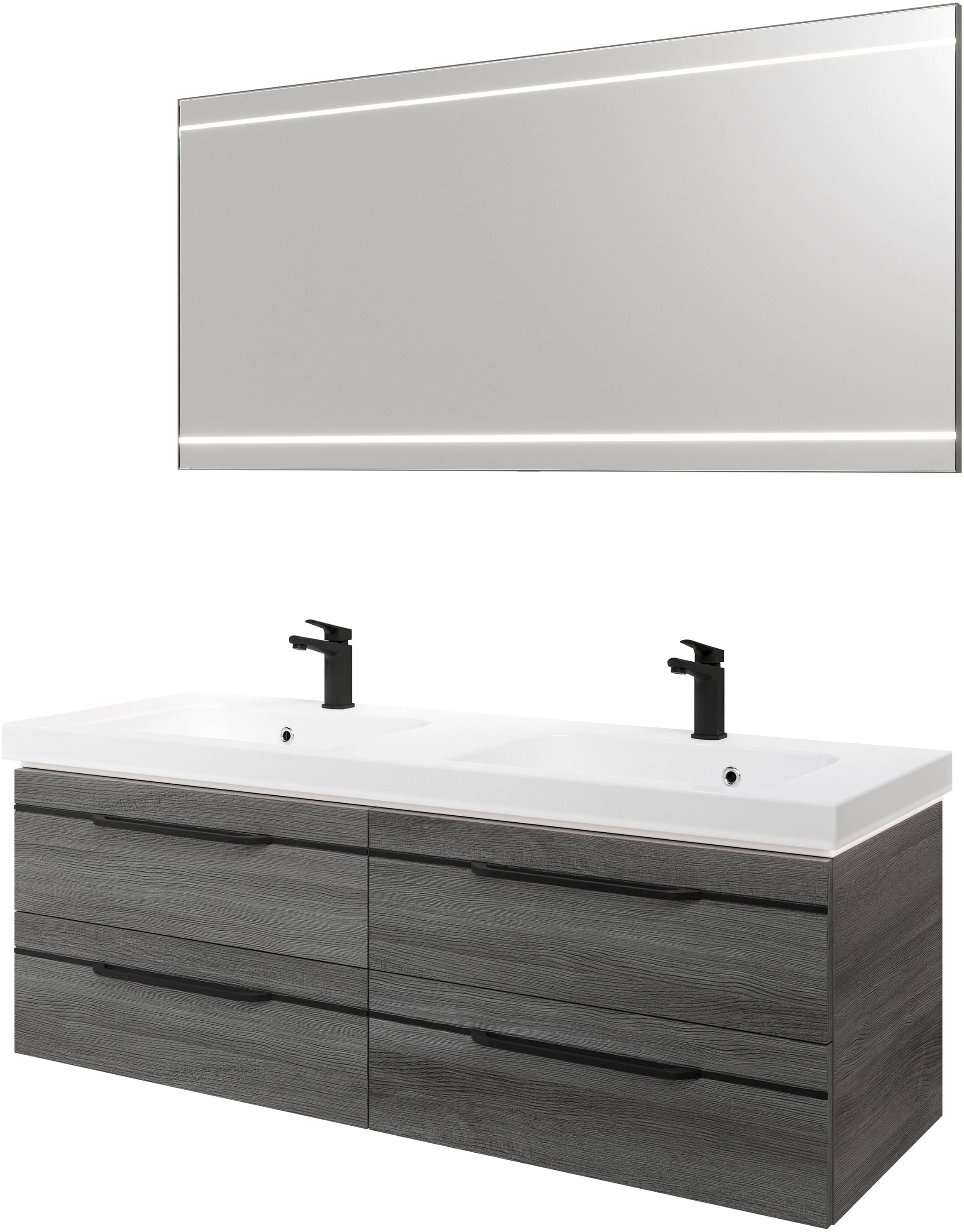 Saphir 1100000002199 "Balto 2-teilig Mineralmarmor-Doppelwaschtisch mit LED-Spiegel" 2 Stk. tlg.