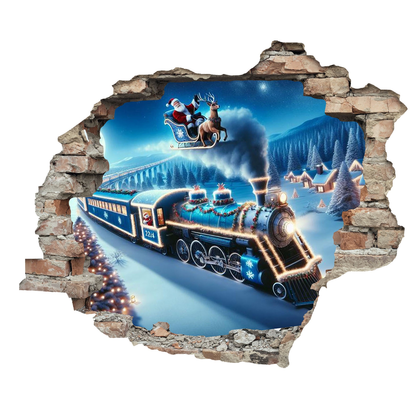 queence 3D-Wandtattoo »Lokomotive im Schnee« selbstklebender Wandsticker Weihnachten