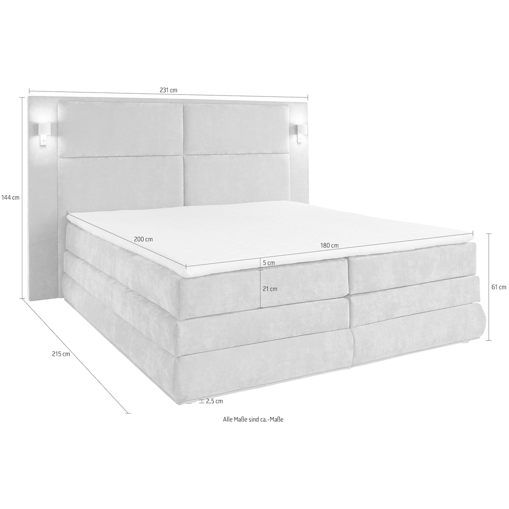 COLLECTION AB Boxspringbett Copenhagen, inklusive Bettkasten und Topper, wahlweise mit LED-Beleuchtung