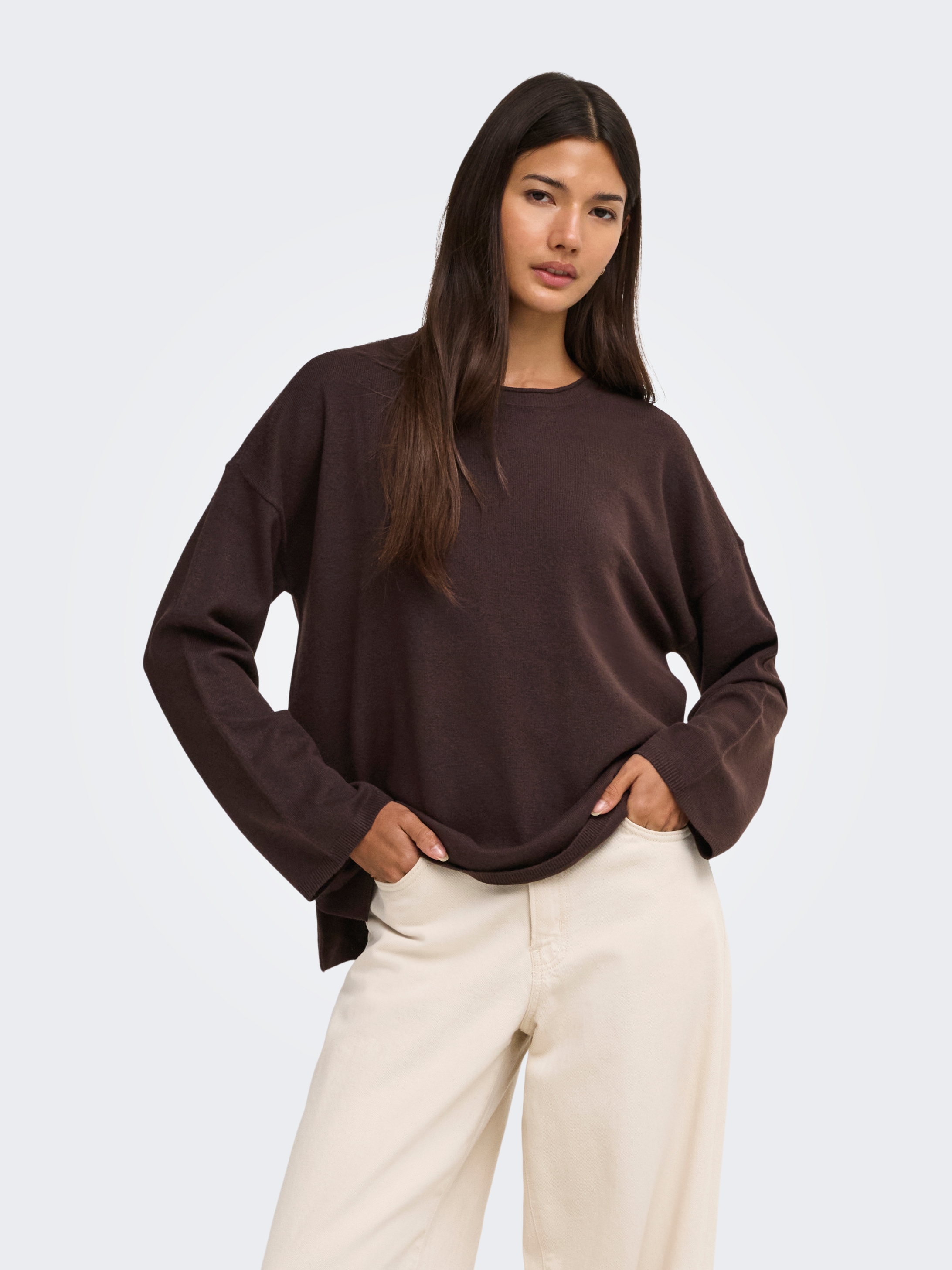 ONLY Strickpullover "ONLLOYAL AMALIO LIFE LS O-NECK KNT NOOS" Materialmix
