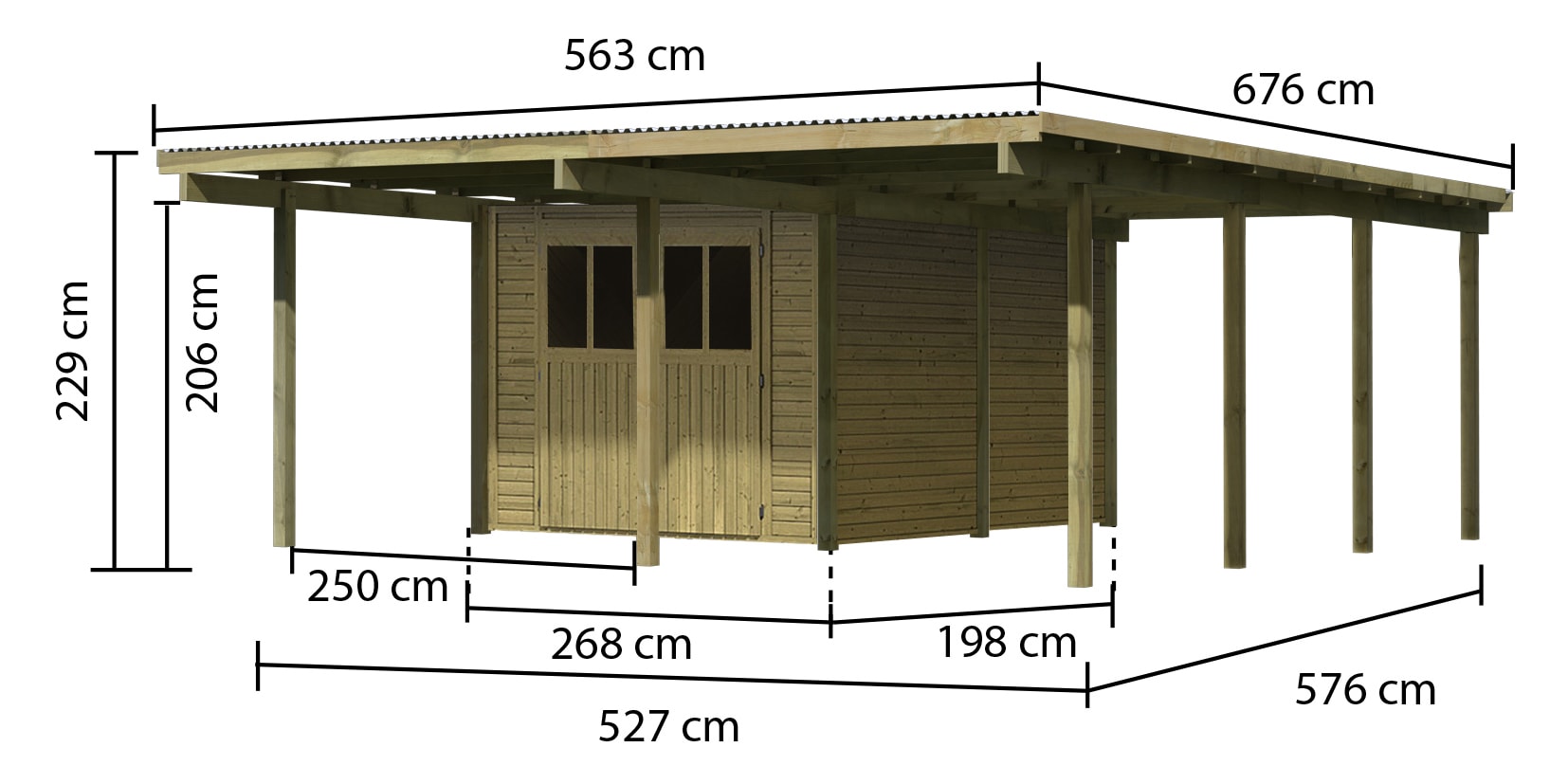 Karibu Doppelcarport »Eco 2«, Holz, 250 cm, braun, mit Geräteraum