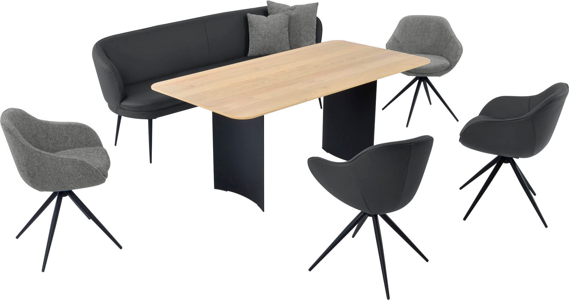 K+W Komfort & Wohnen Essgruppe »ZOOM«, abgerundete Essgruppe in Materialmix, Solobank, 4 Sesseln und 1 Tisch