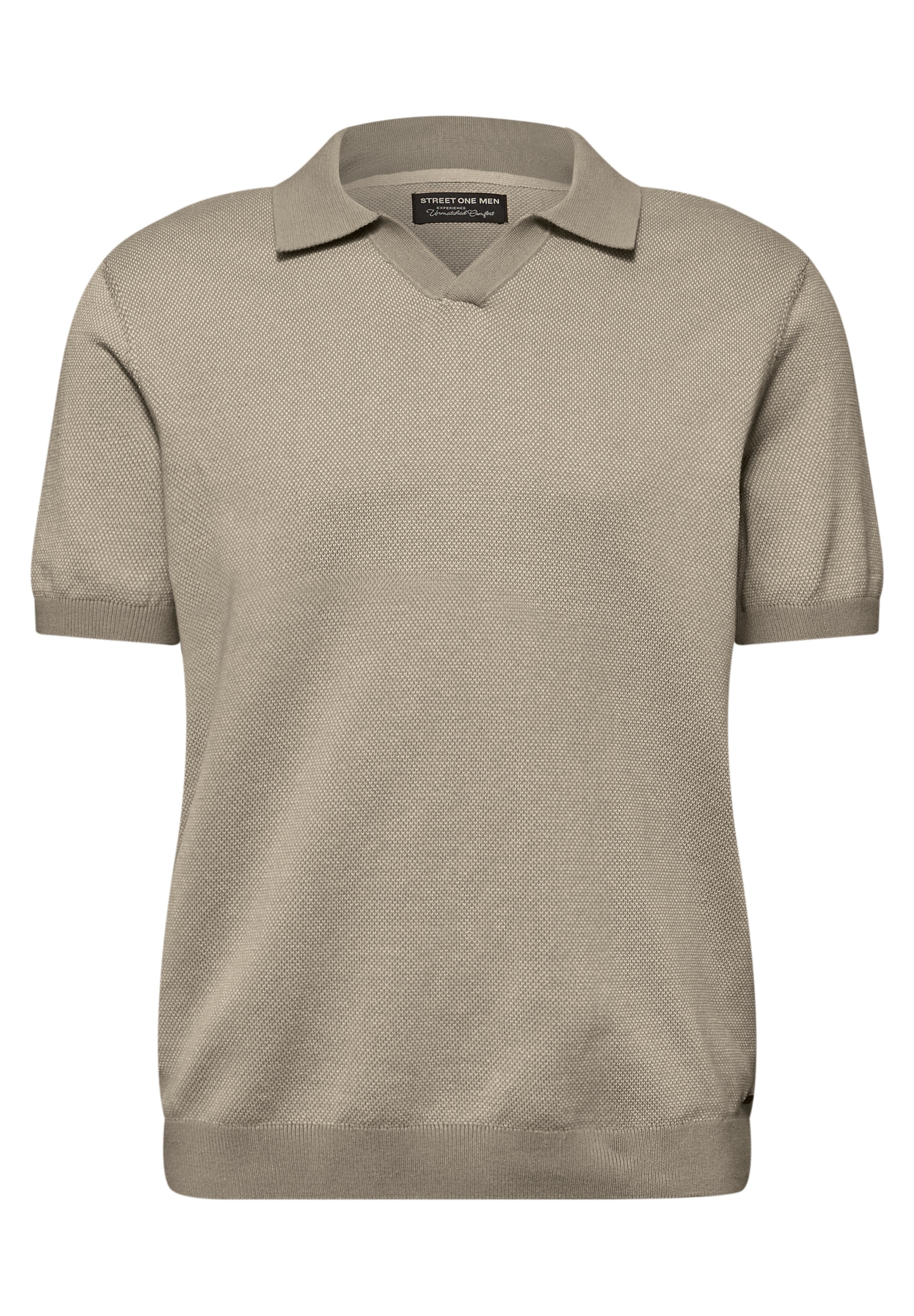 T-Shirt STREET ONE MEN, Herren, Gr. XL (44), sandweiß, Web, 100% Baumwolle, meliert, comfort fit normal, hoch geschlossener Ausschnitt, Bündchen, Shirts T-Shirt, aus reiner Baumwolle 3