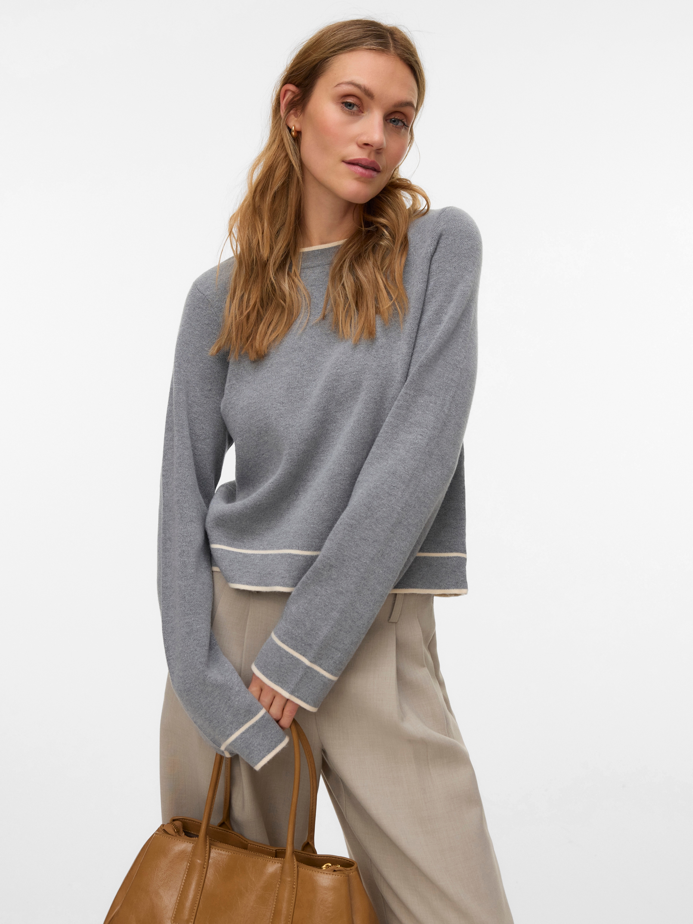 Vero Moda Strickpullover "VMGOLD LS O-NECK DOUBLE CONTRAST PULL" günstig online kaufen