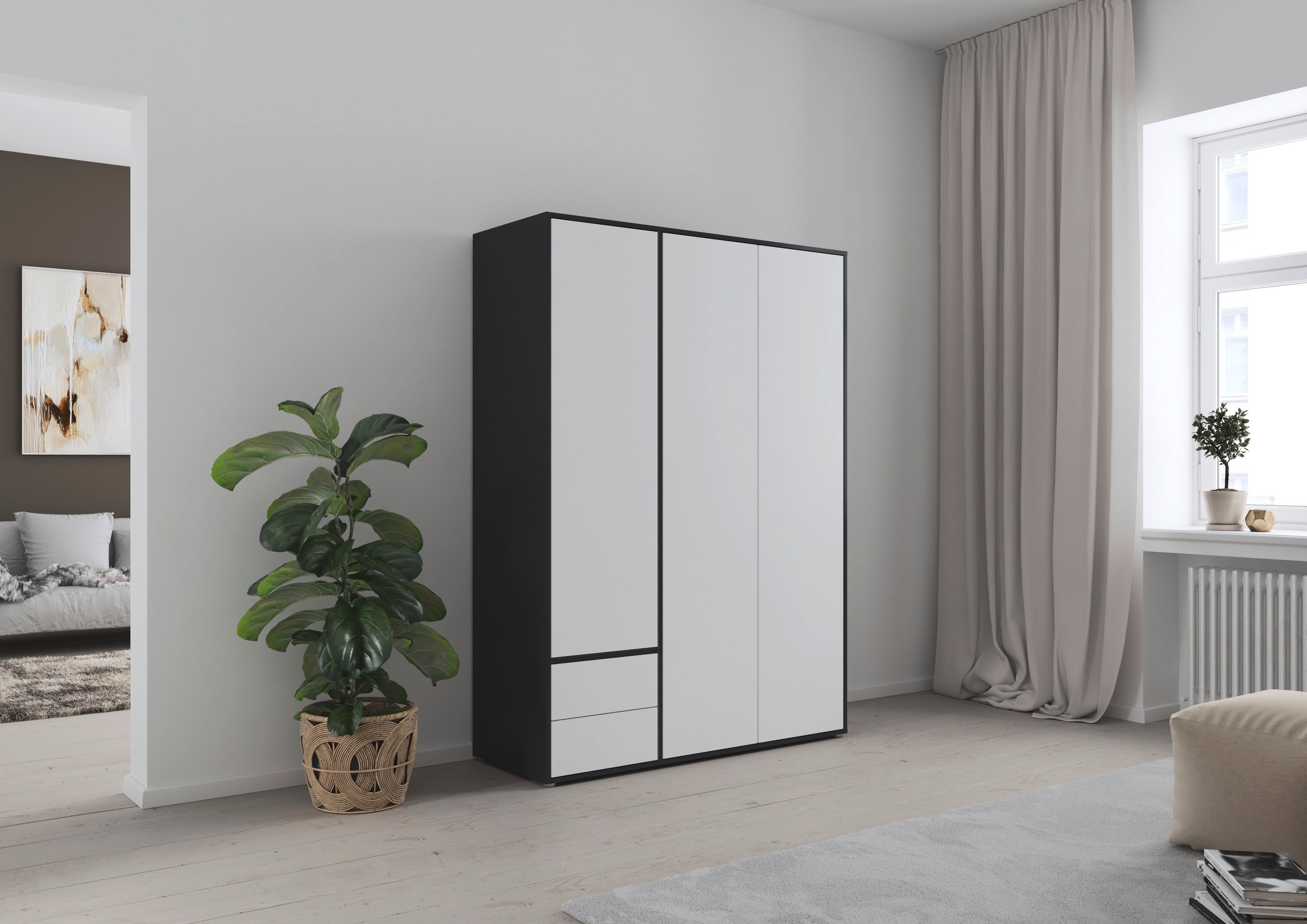 rauch Drehtürenschrank »Kleiderschrank Schrank Garderobe Wäscheschrank NABILA viel Stauraum«, (in 3 verschiedenen Ausstattungen BASIC/CLASSIC/PREMIUM), mit 2 Schubladen und Push-to-Open Funktion TOPSELLER MADE IN GERMANY