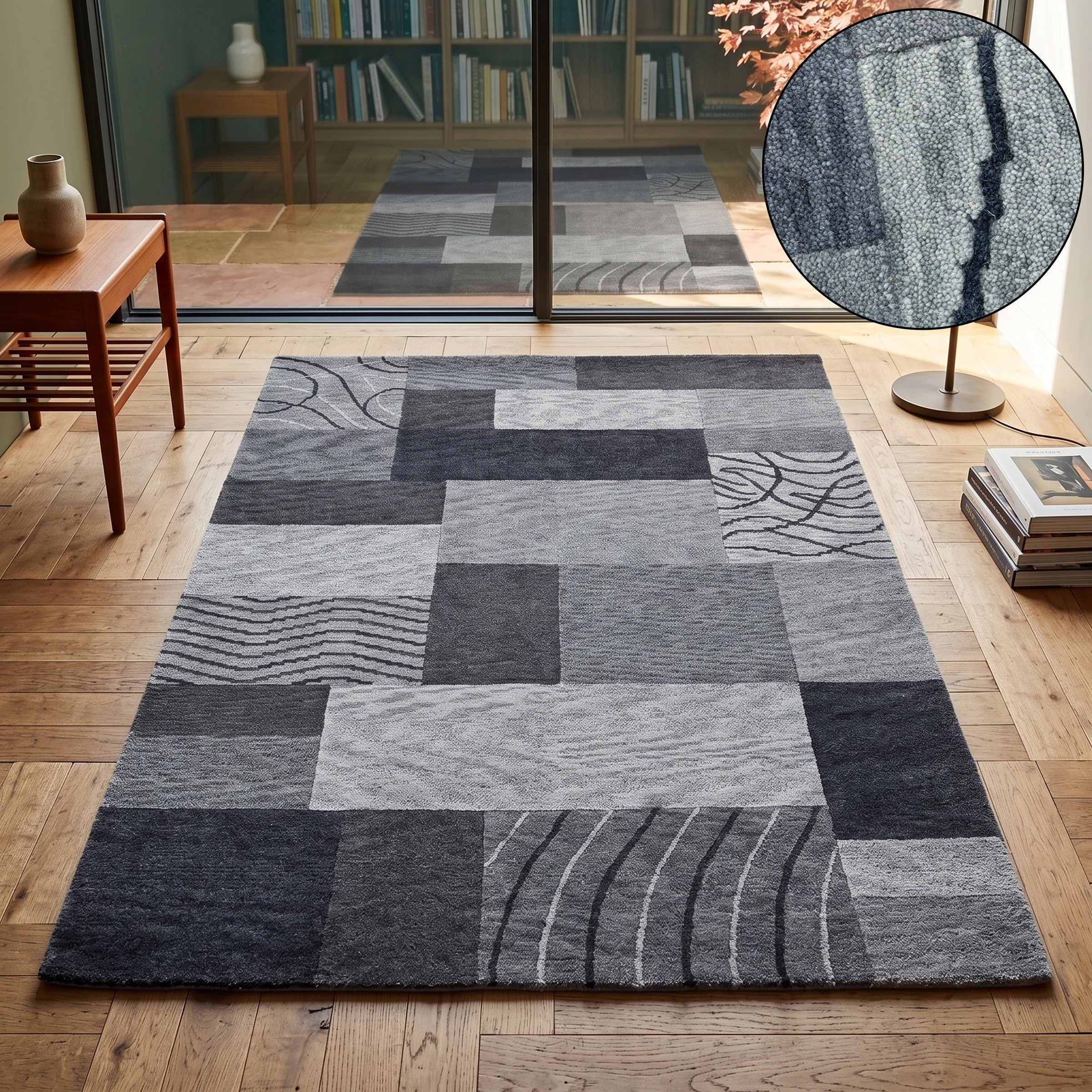 THEKO "Domas 4028, handgeknüpft" rechteckig 12 mm Höhe Kurzflor, reine Wolle, modernes Patchwork Design, Wohnzimmer