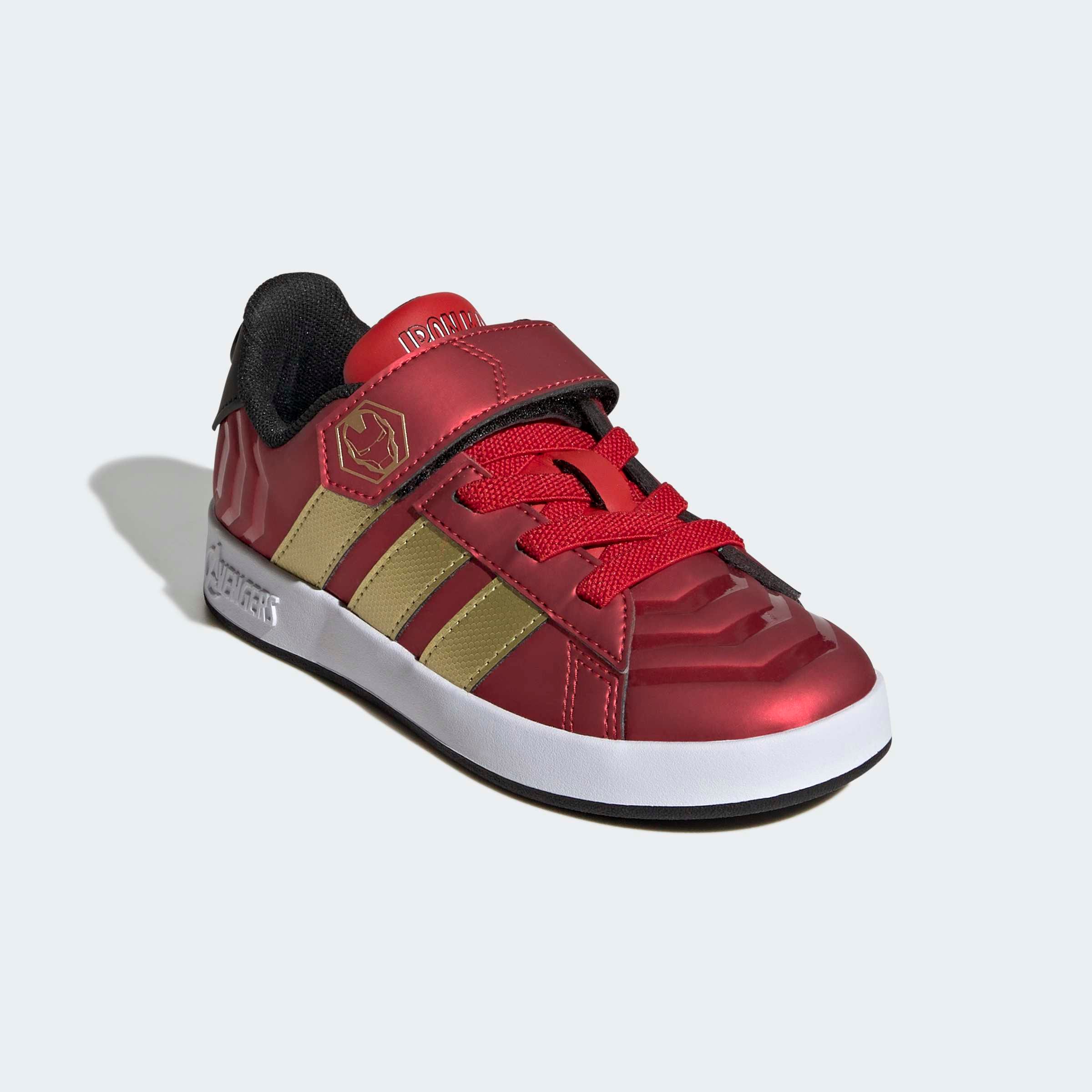Klettschuh ADIDAS SPORTSWEAR "ADIDAS MARVEL AVENGERS GRAND COURT KINDER", Kinder, Gr. 32, better scarlet, matte gold, core schwarz, Synthetik, Schuhe Klettschuh, für Kinder & Jugendliche