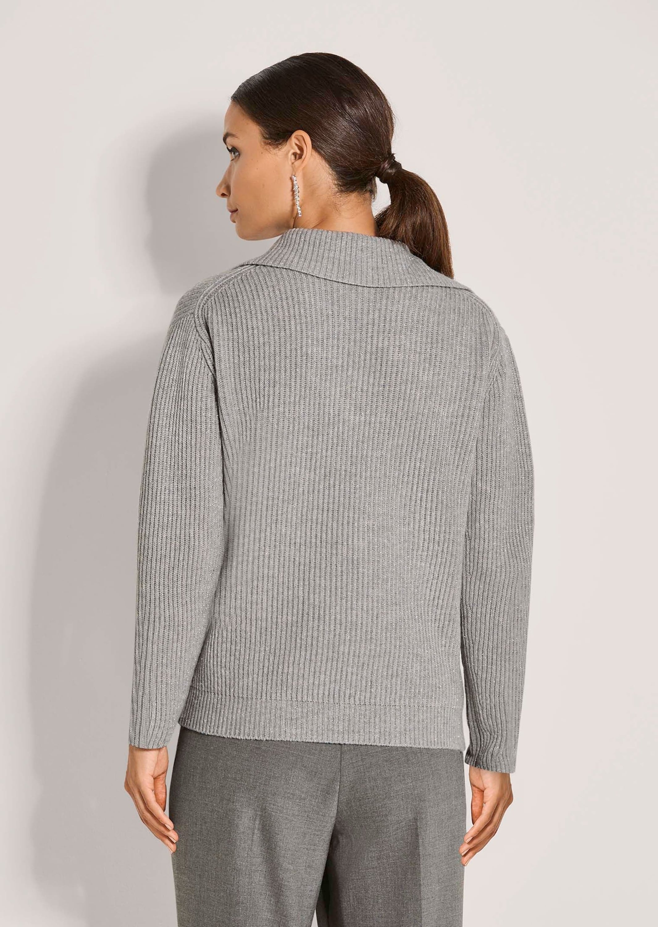 MADELEINE Longpullover »Pullover Patentstrick-Pullover mit Polo-Kragen«