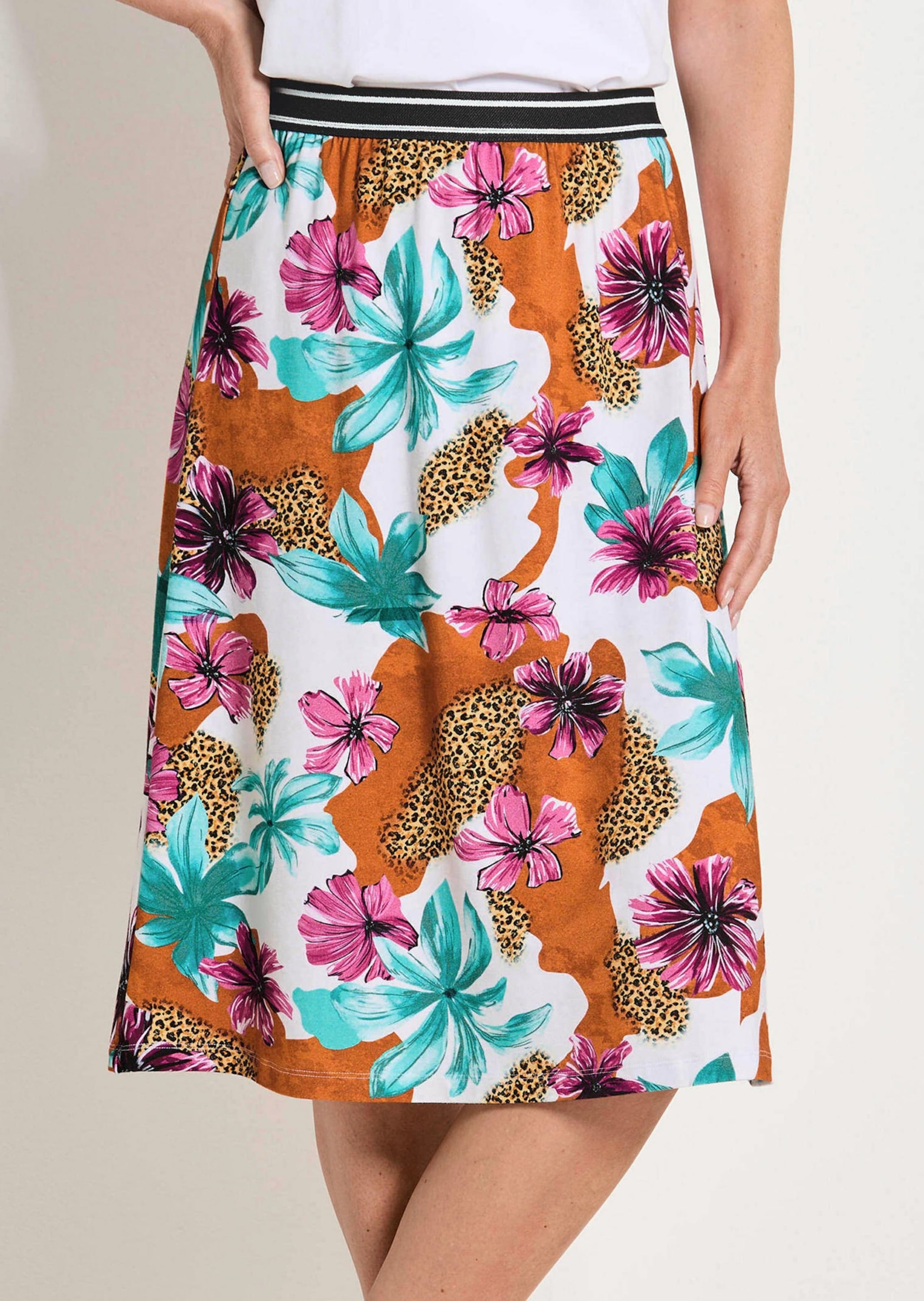 GOLDNER Jerseyrock »Kurzgröße Jerseyrock mit Animal Print und Blumen«