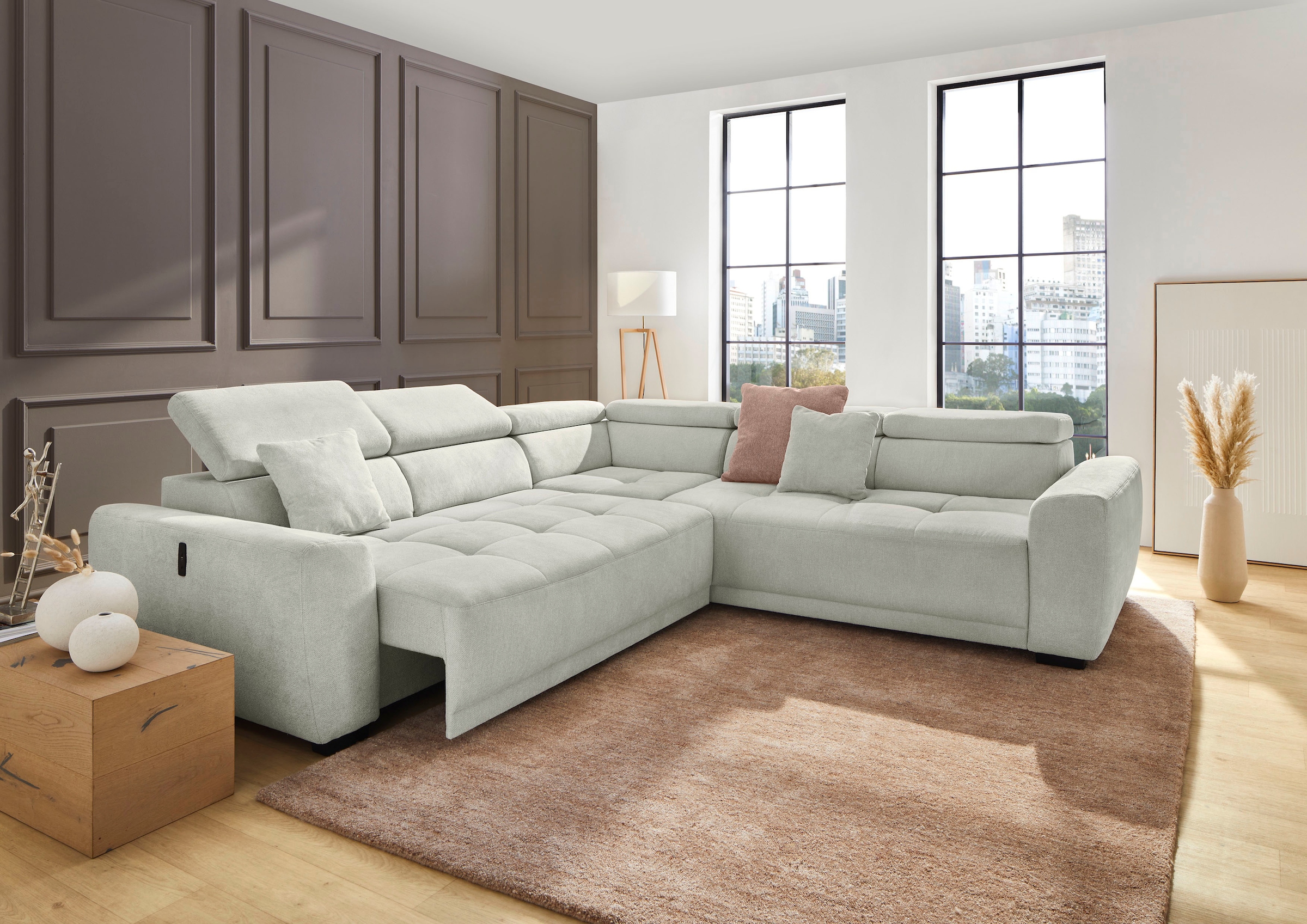 Jockenhöfer Gruppe Wohnlandschaft »Monza L-Form, B: 292x292 cm, mit 30 cm elektr. Sitztiefenverstellung« 140kg Belastbarkeit je Sitz, Kopfteilverstellung & USB-Anschluss