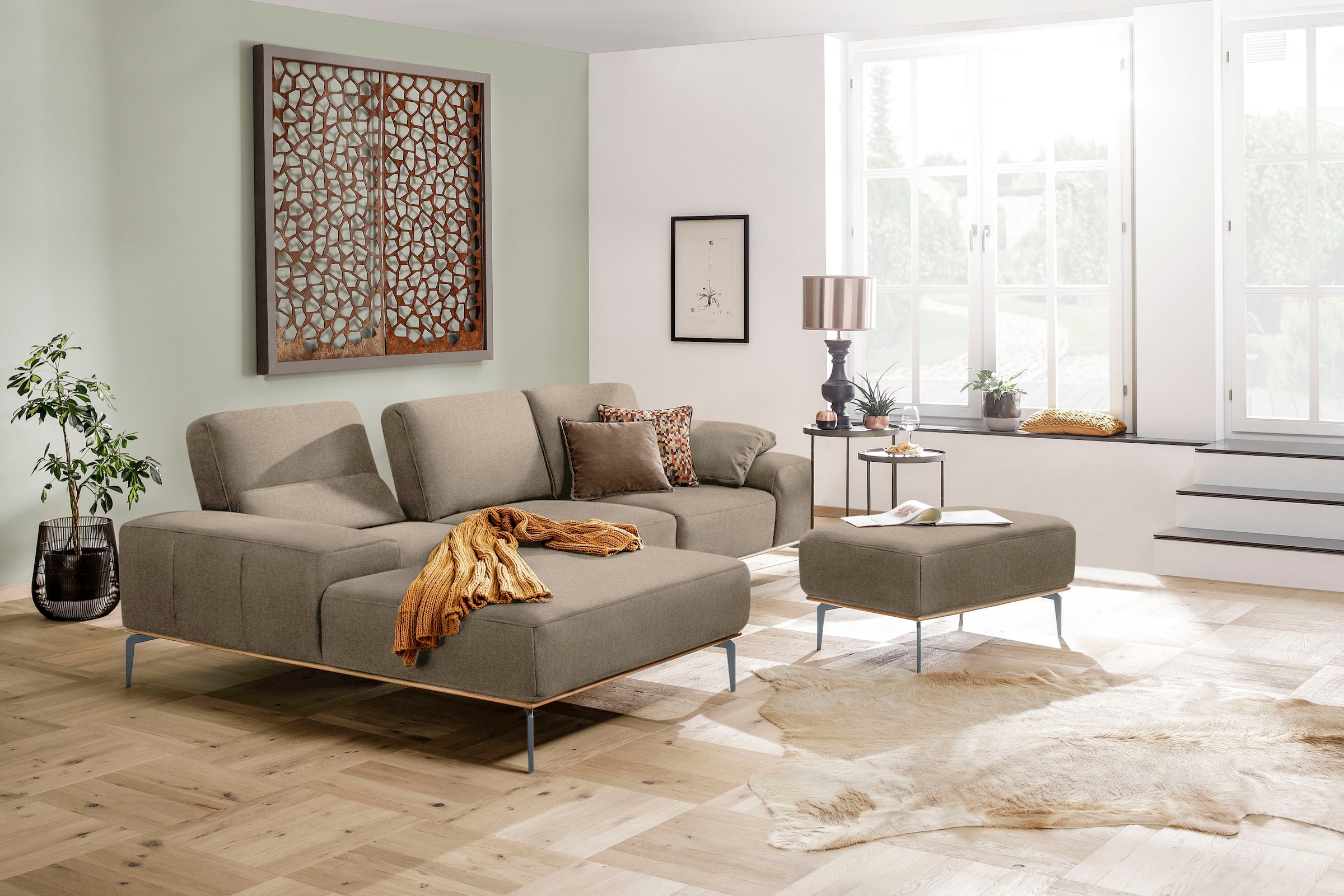 W.SCHILLIG Polsterhocker »run«, mit elegantem Holzsockel, Füße in Silber matt, Breite 75 cm