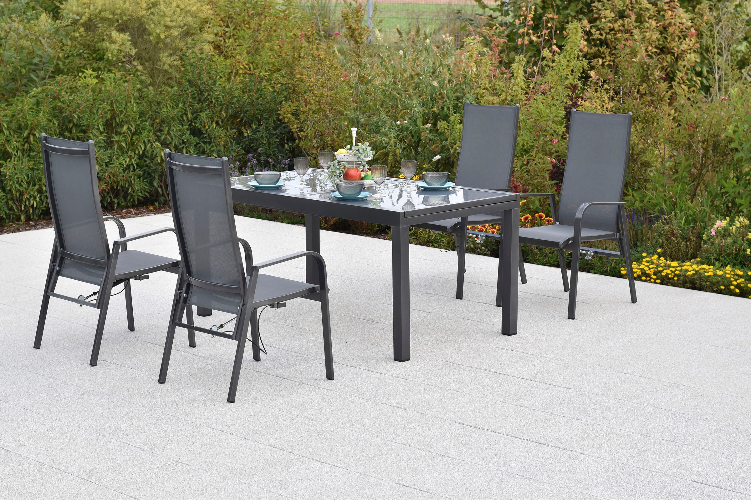MERXX Garten-Essgruppe »»Alassio««, (Set, 5 tlg.), Rückenlehne verstellbar durch Gasdruckfeder