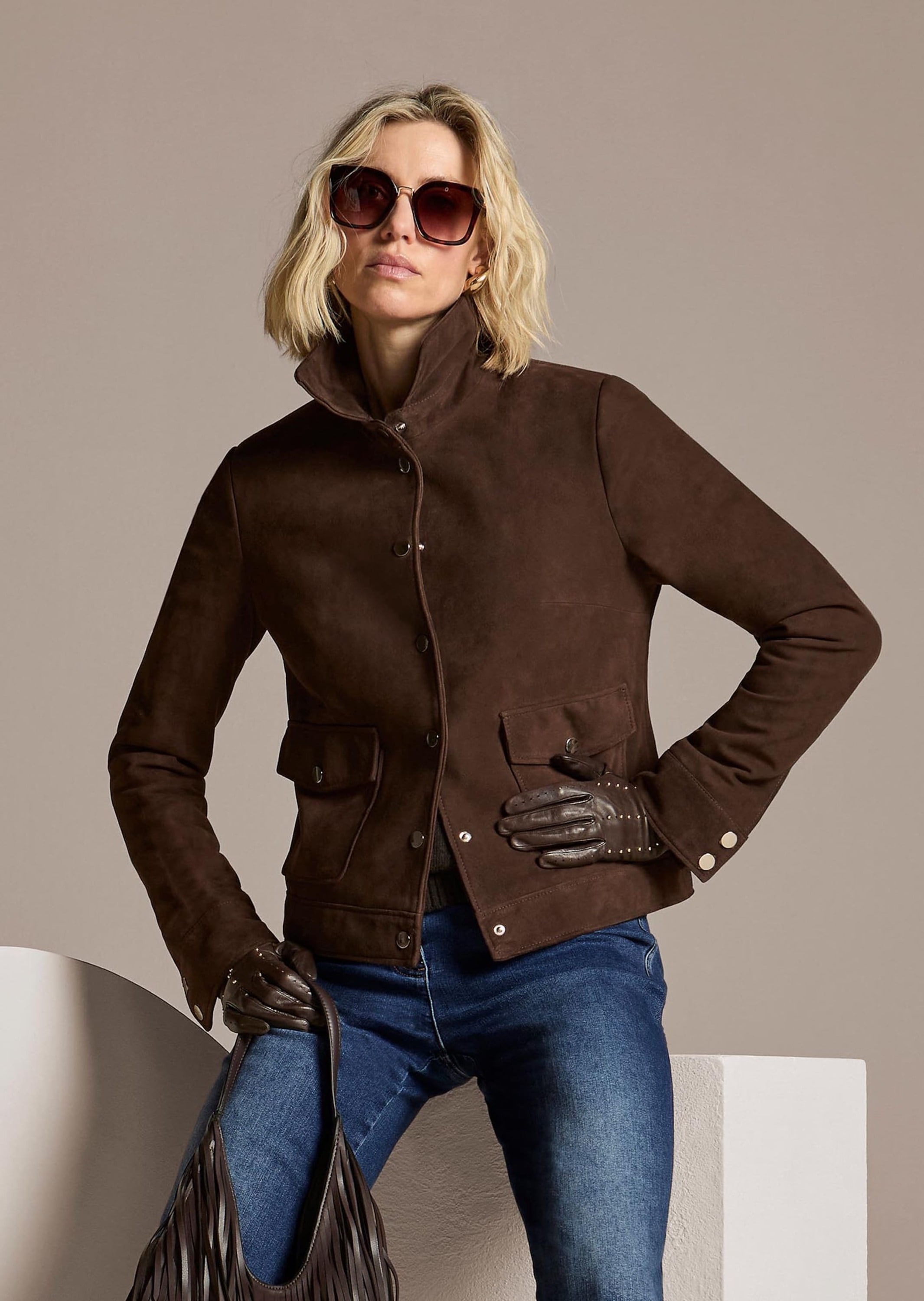 MADELEINE Lederjacke »Jacke Velourslederjacke mit Hemdkragen«
