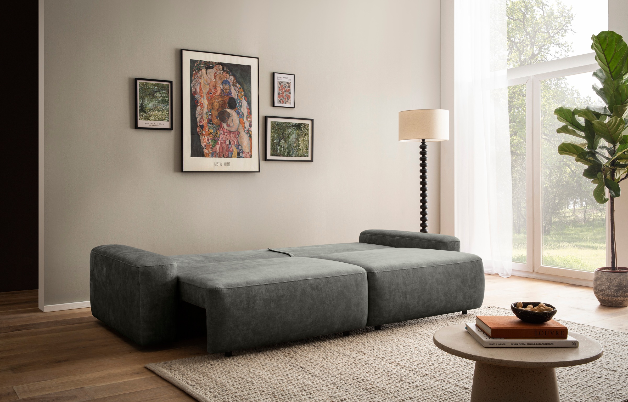INOSIGN 3-Sitzer »TORGE (257cm), Sofa,Schlafsofa in Cord, Samtvelours, Struktur fein«, rundes Design, Schlaffunktion u. Bettkasten, Liegefläche: 135/200 cm