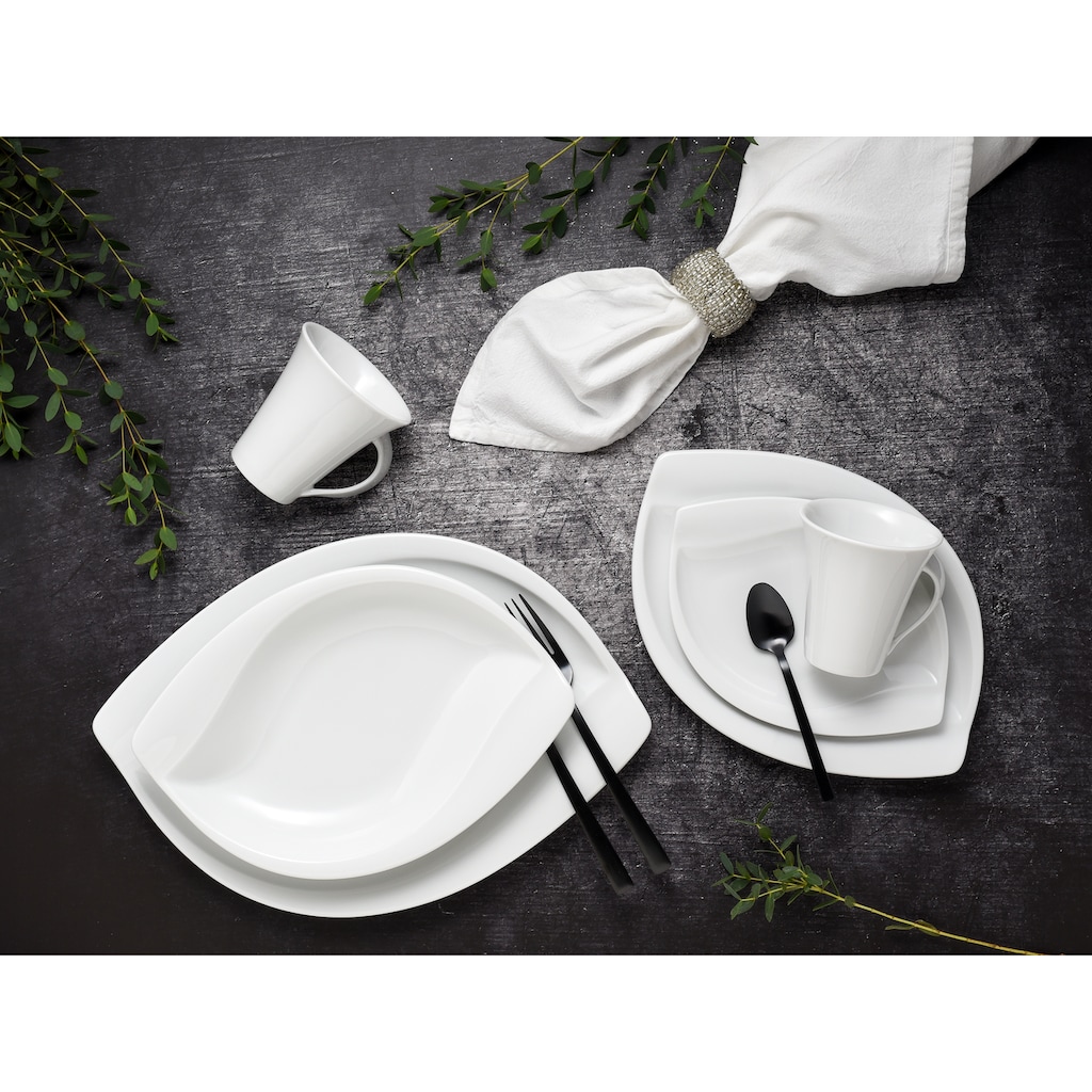 CreaTable Kombiservice »Geschirr-Set ACACIA«, (Set, 30 tlg., Kaffeeservice und Tafelservice im Set, für 6 Personen), Service, weiß, extravagantes Form, 30 Teile, für 6 Personen