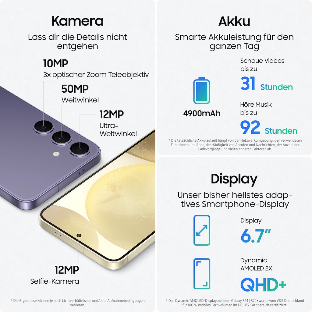 Samsung Smartphone »Galaxy S24+ 256GB«, cobalt violet, 16,91 cm/6,7 Zoll, 256 GB Speicherplatz, 50 MP Kamera