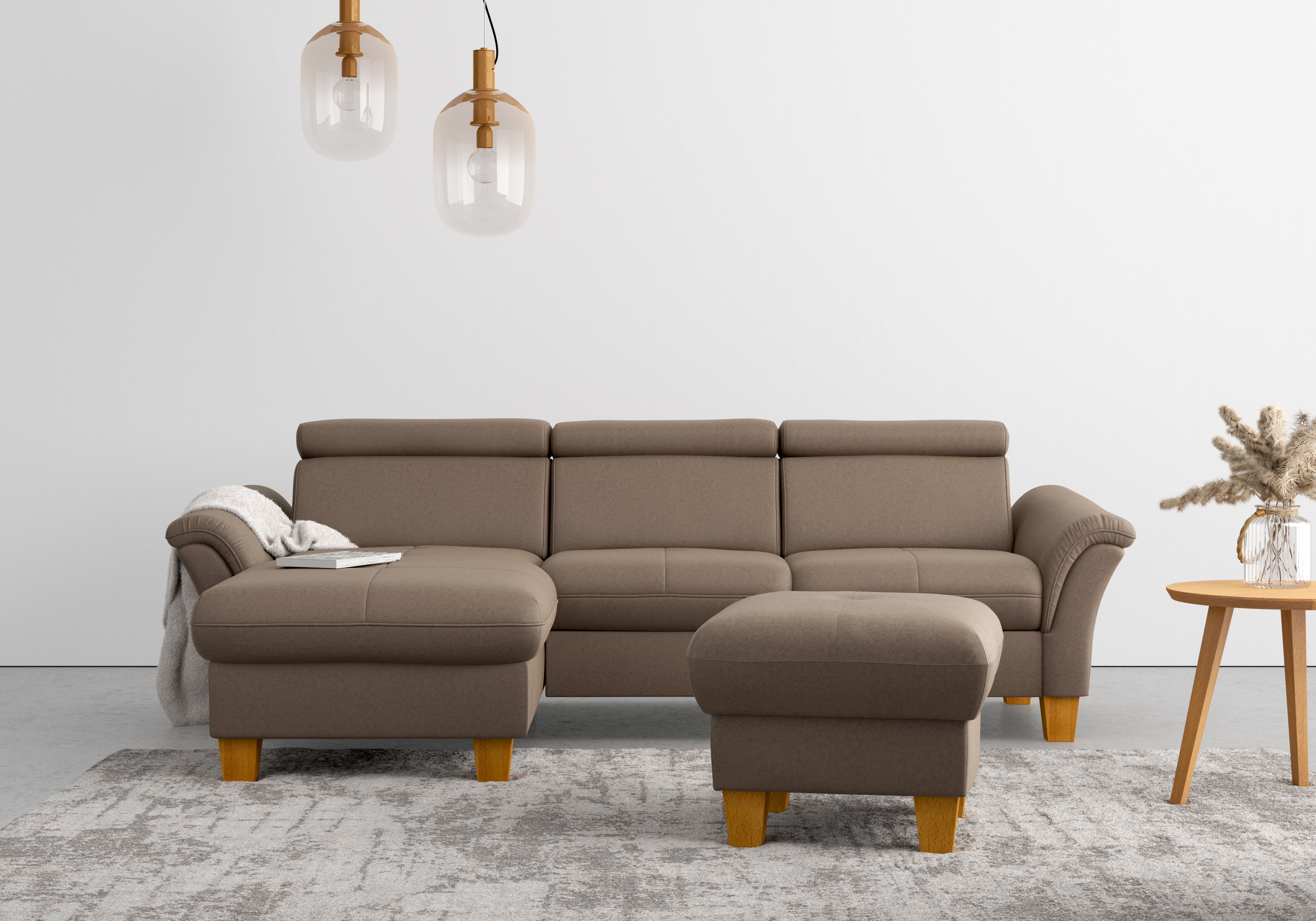 OTTO home Ecksofa "Lindgren L-Form" wahlweise mit Bett mit klappbaren Rollen, Kasten und Kopfverstellung