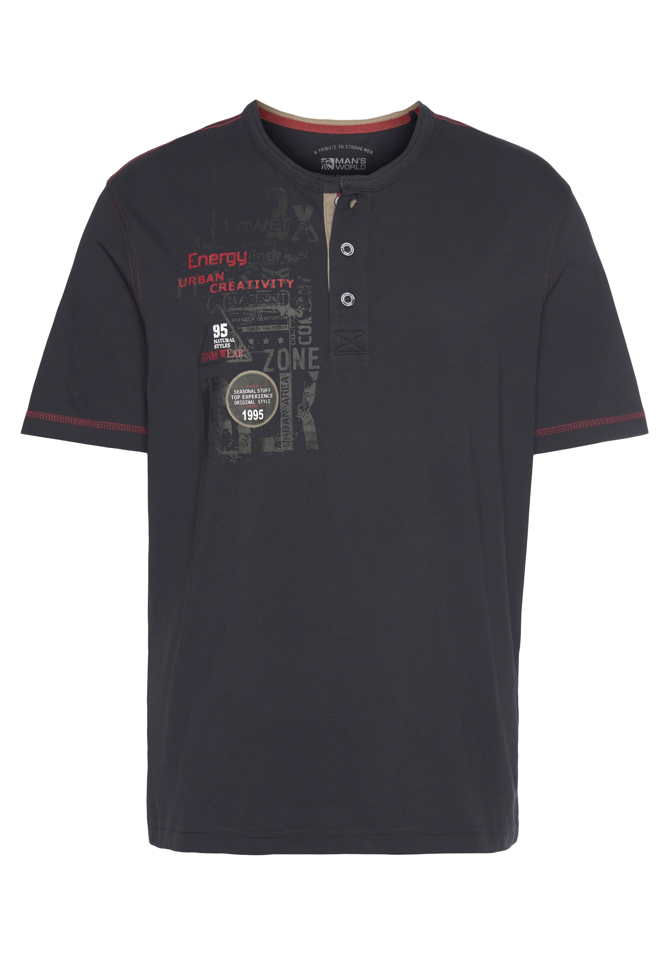 Mans World Henleyshirt, Kurzarm, lässige Passform, bedruckt, Rundhals, casu günstig online kaufen