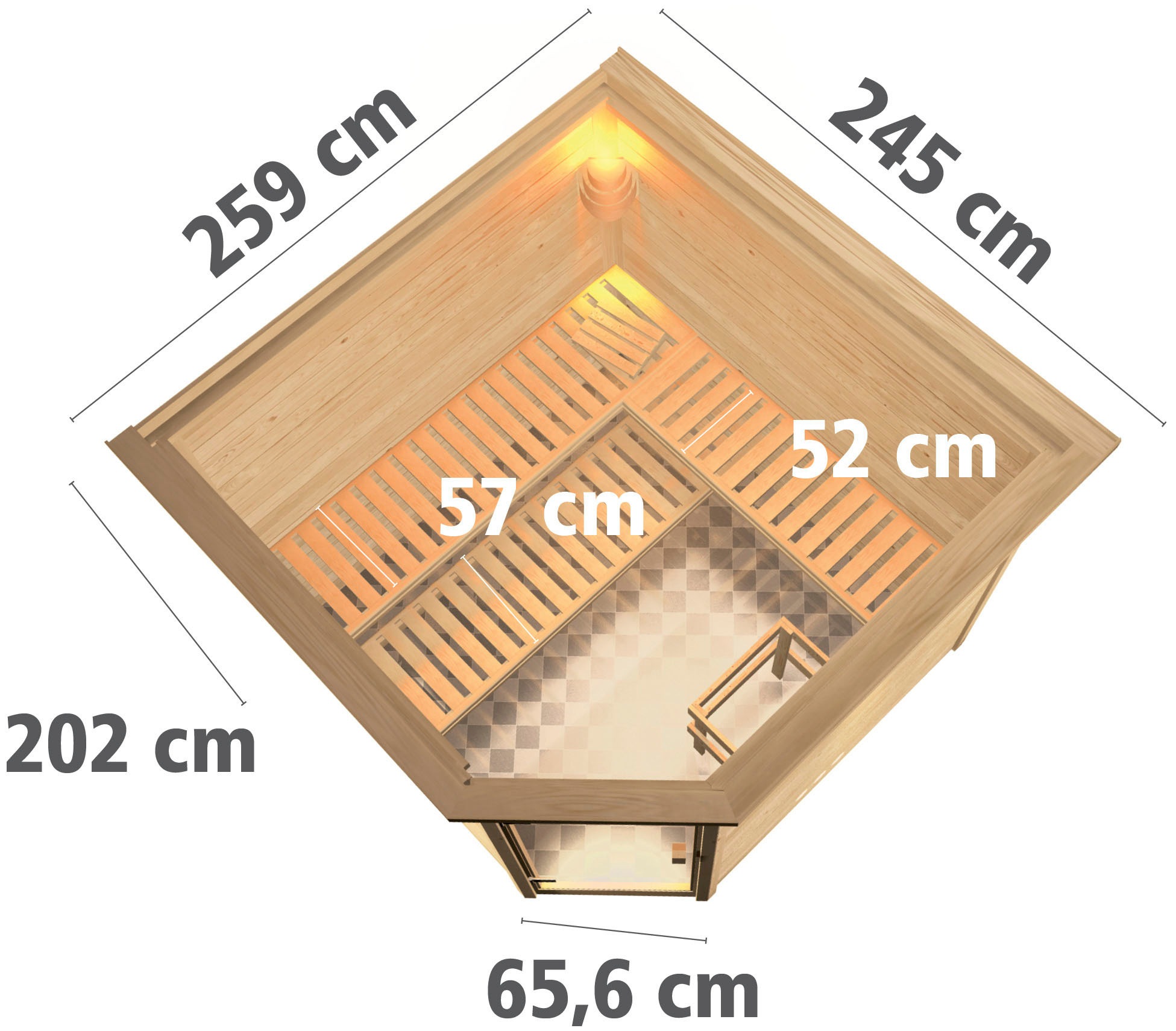 Karibu Sauna »"Leona" mit Kranz und Energiespartür Ofen 9 kW Bio externe Strg modern«, aus hochwertiger nordischer Fichte