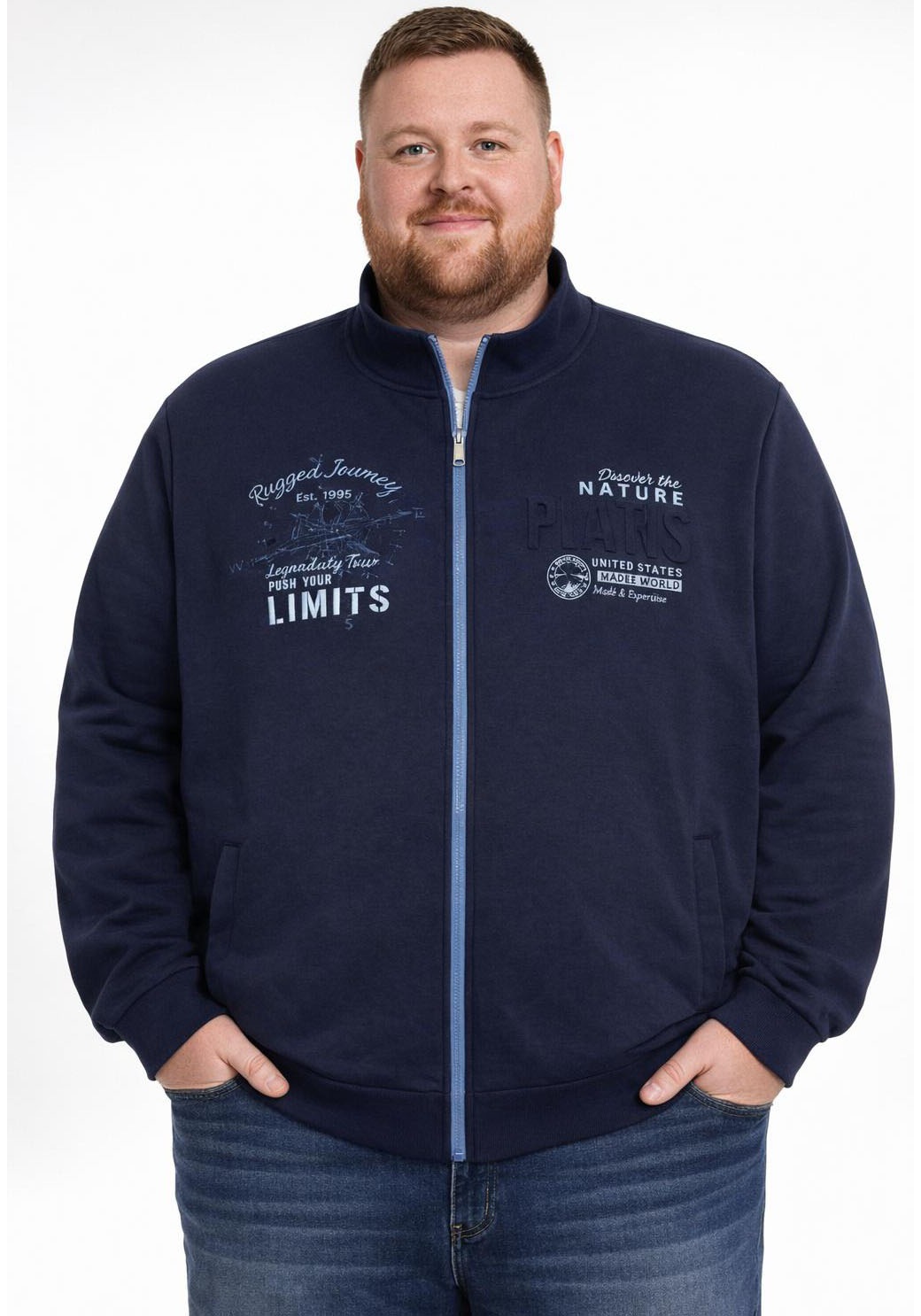 Mans World Plus Sweatjacke aus angerauter Sweatware, Regular Fit, Langarm-D günstig online kaufen