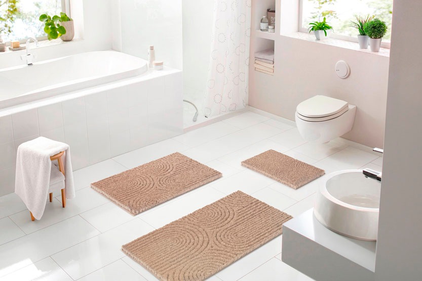 Thumbnail - my home Badematte "Yves" Höhe 20 mm rutschhemmend beschichtet strapazierfähig Badteppich, modernes Skandi-Design, mit Ho...