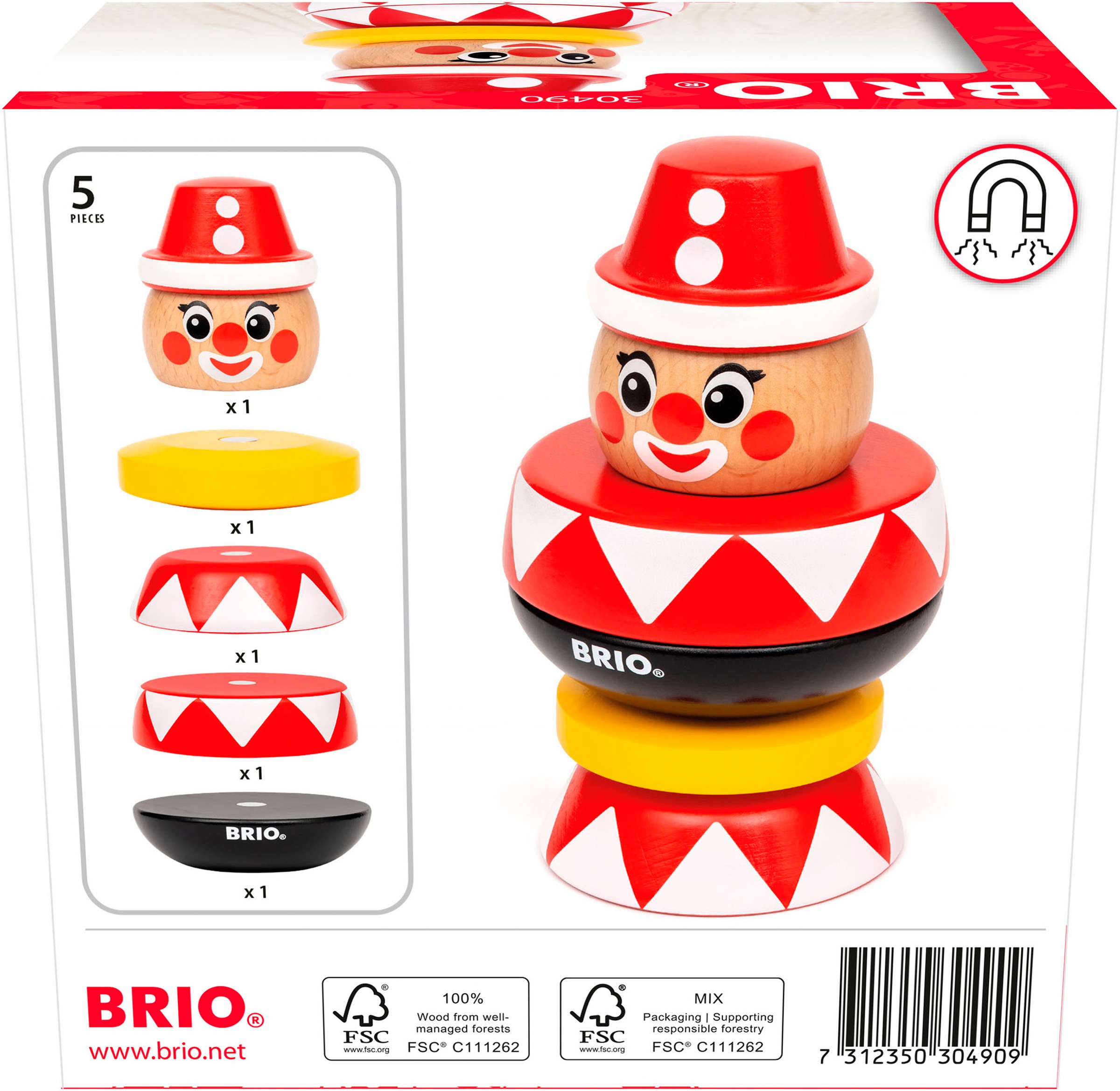 BRIO® Stapelspielzeug »Magnetischer Stapelclown«, FSC®-Holz aus gewissenhaft bewirtschafteten Wäldern