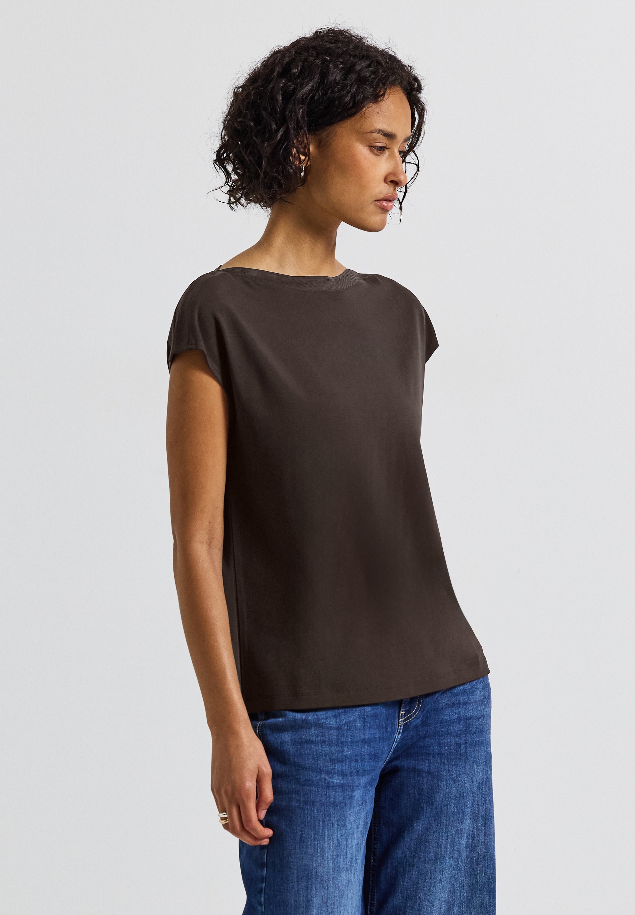 STREET ONE T-Shirt, U-Boot Shirt mit Rippdetail