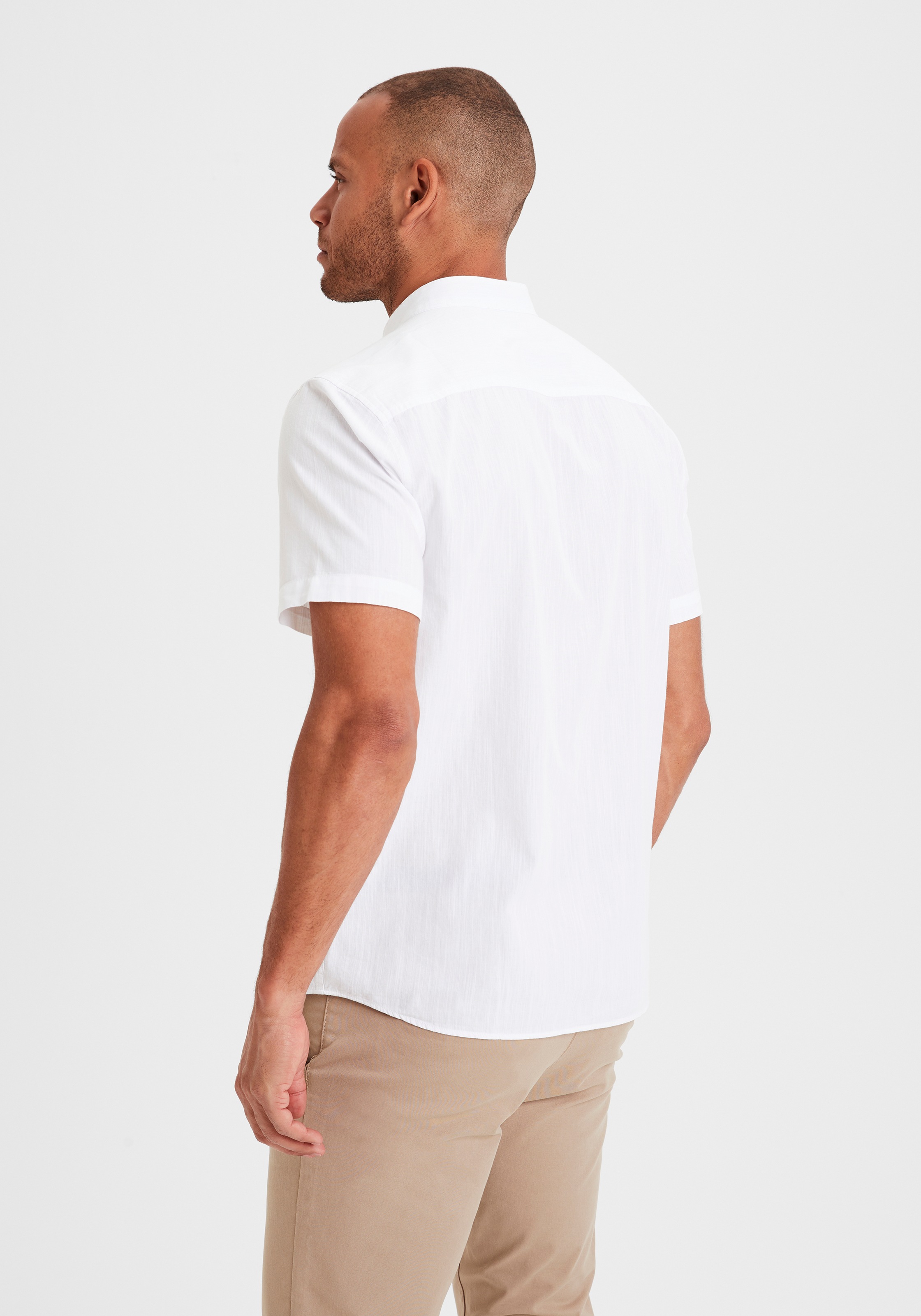 Kurzarmhemd H.I.S, Herren, Gr. 5XL (51/52), N-Gr, weiß, Web, Obermaterial: 100% Baumwolle, unifarben, regular fit, Rundhals, abgesteppte Kante, Hemden, Regular Fit, Stehkragenhemd mit Brusttasche, reine Baumwolle 3