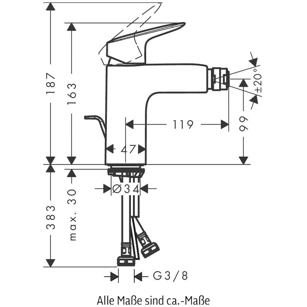 hansgrohe Bidetarmatur »Logis«, 10cm, mit Zugstangen-Ablaufgarnitur, chrom