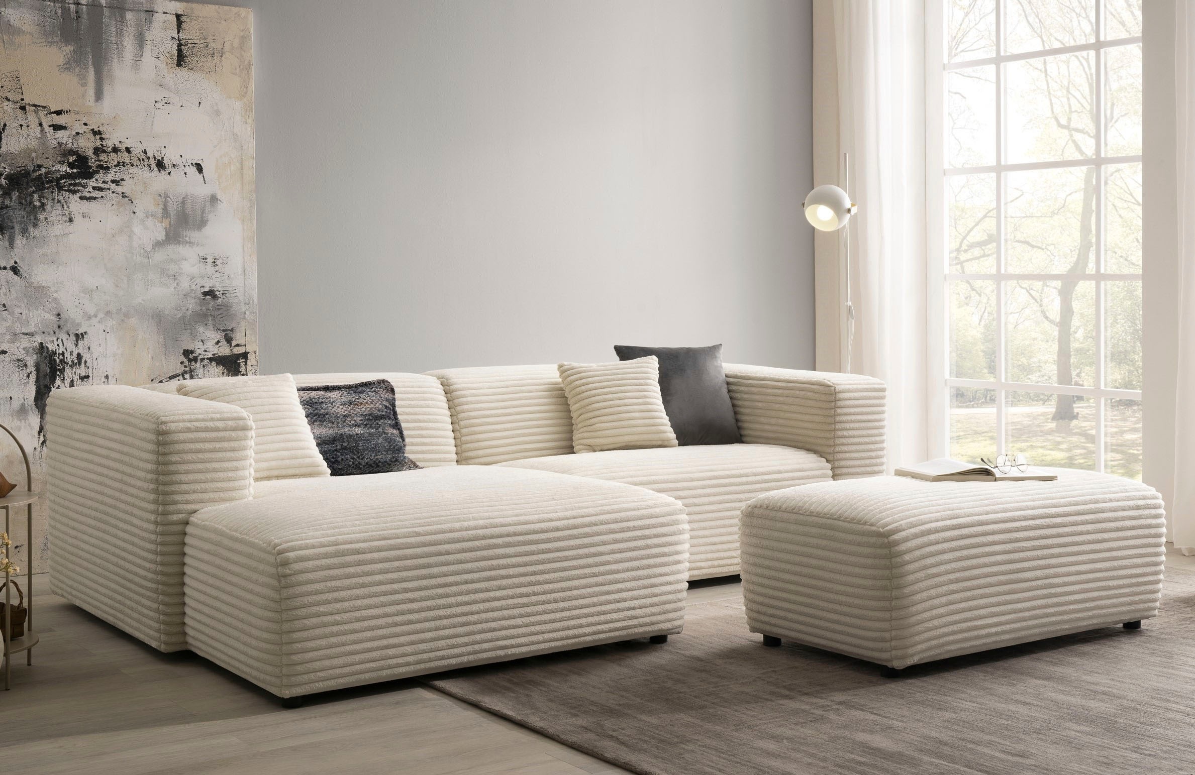 andas Polsterecke »BAKELS, Ecksofa-Set mit Hocker, L-Form mit Schlaffunktion«, Ecksofa-Set (incl. Hocker) im trendigen Megacord