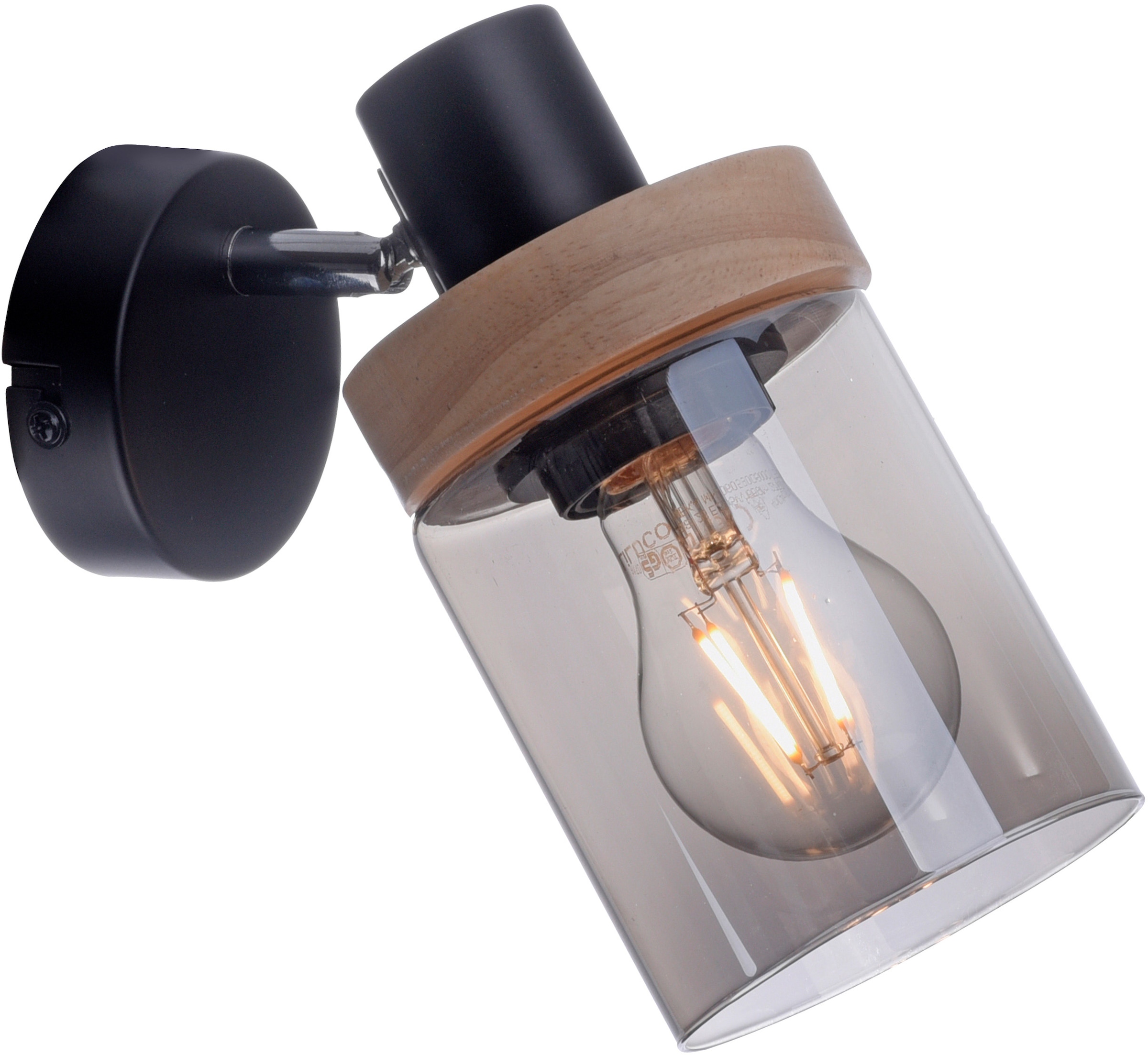 Home affaire Wandleuchte »Tendon«, 1 flammig-flammig, Wandlampe, Glas,  Holz, Rauchglas, geeignet für Leuchtmittel - E27 | Sale bei BAUR
