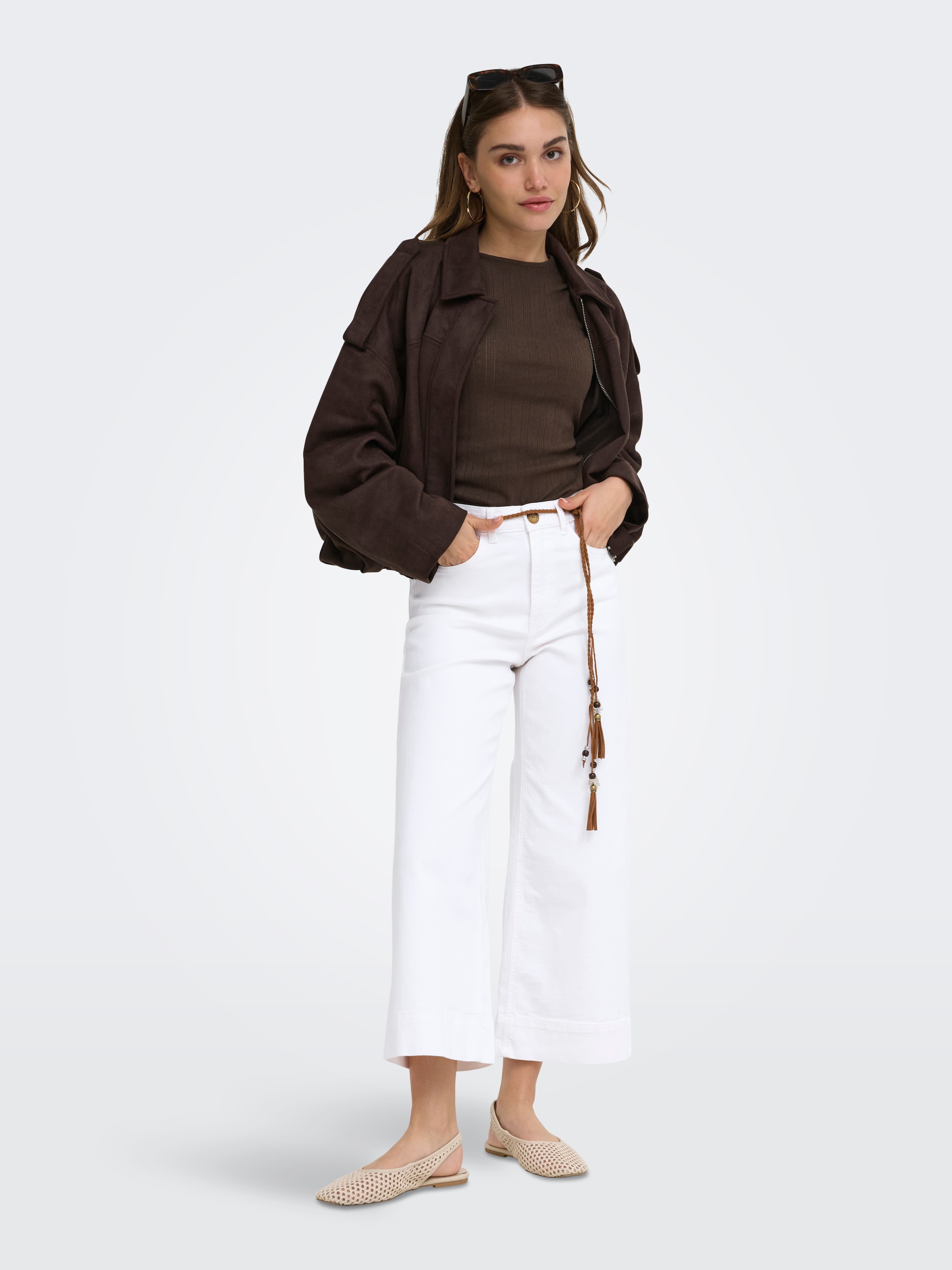 ONLY High-waist-Jeans »ONLMADISON HW BELT WD CRP WHI DNM GUA000« Materialmix, high waist, wide fit