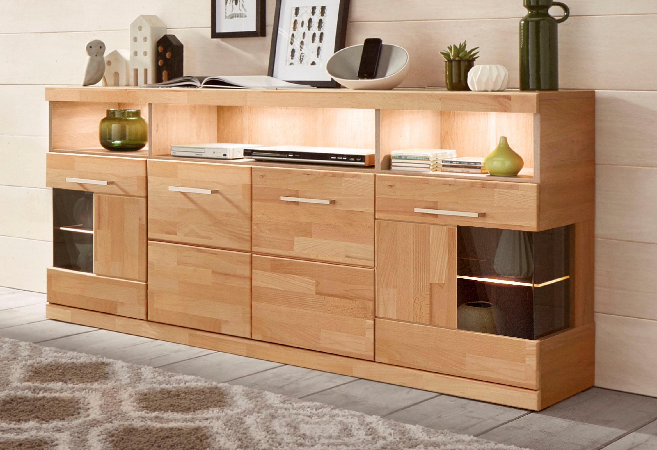 Home affaire Sideboard "Ribe,180cm breit,Fronten Masivholz,9 Fächer,4 Türen günstig online kaufen