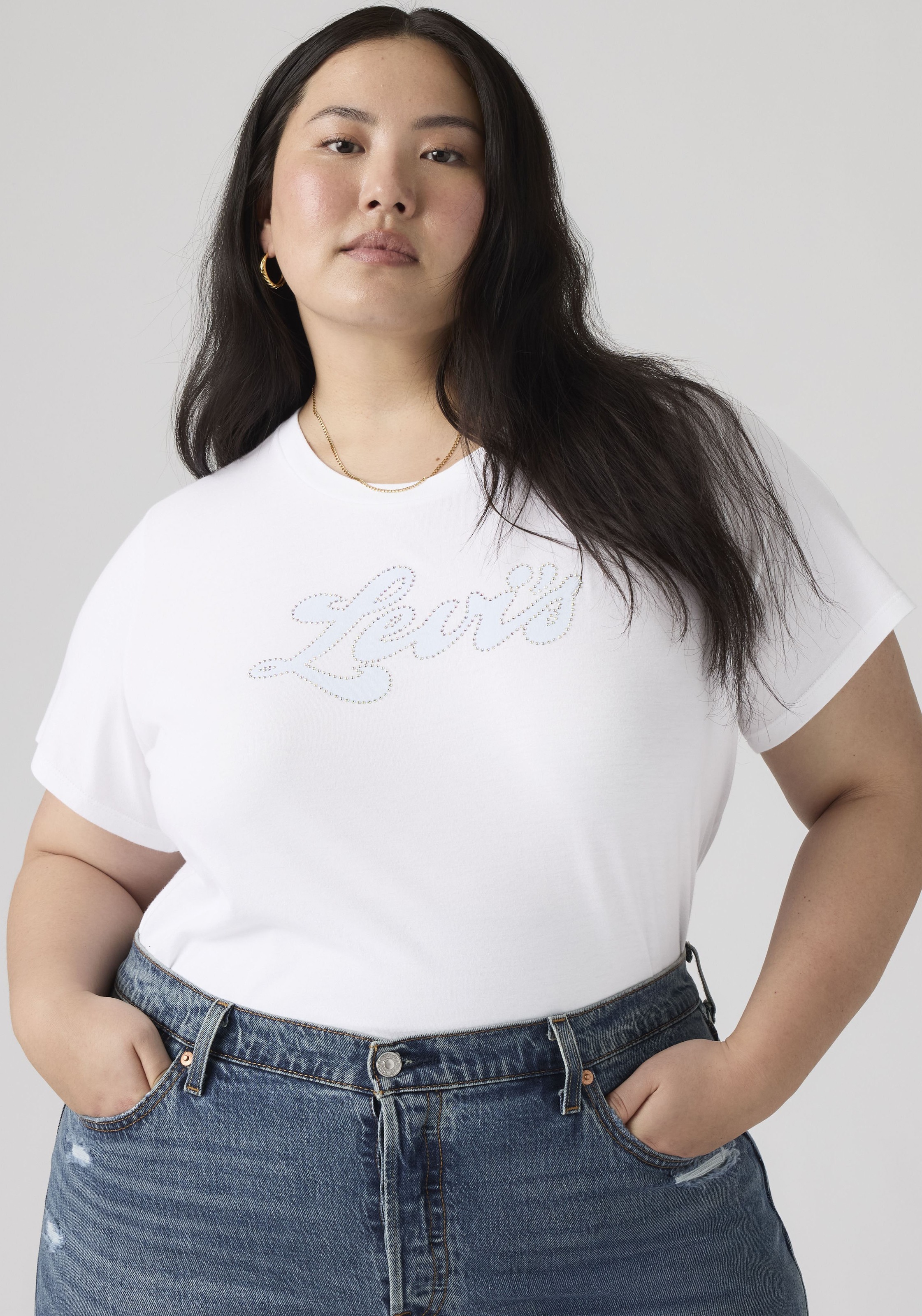 Levis Plus T-Shirt "PL PERFECT TEE" Applikation mit Glitzersteinen günstig online kaufen