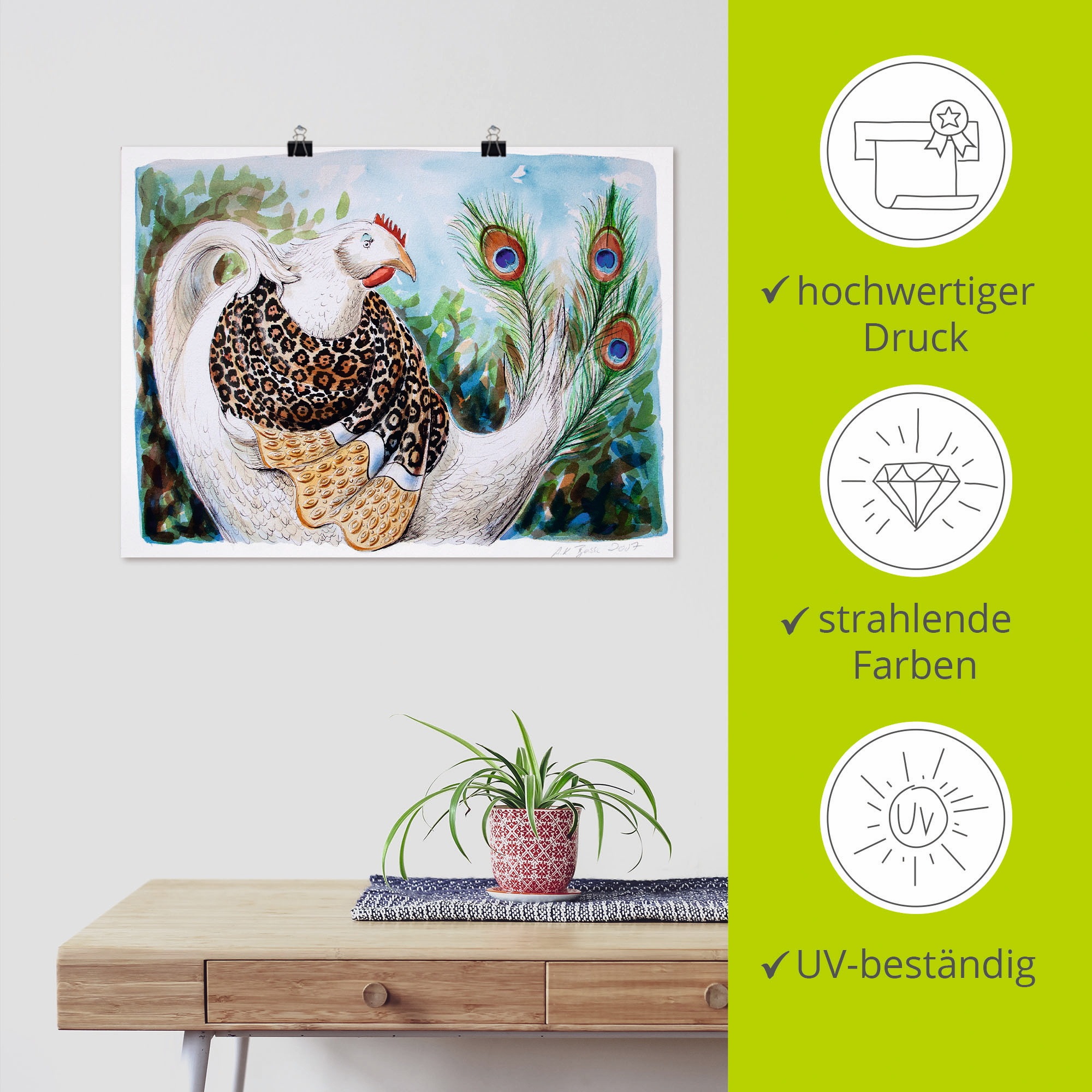 Artland Poster »Eitles Huhn«, Vögel, (1 St.), als Leinwandbild, Wandaufkleber oder Poster in versch. Größen