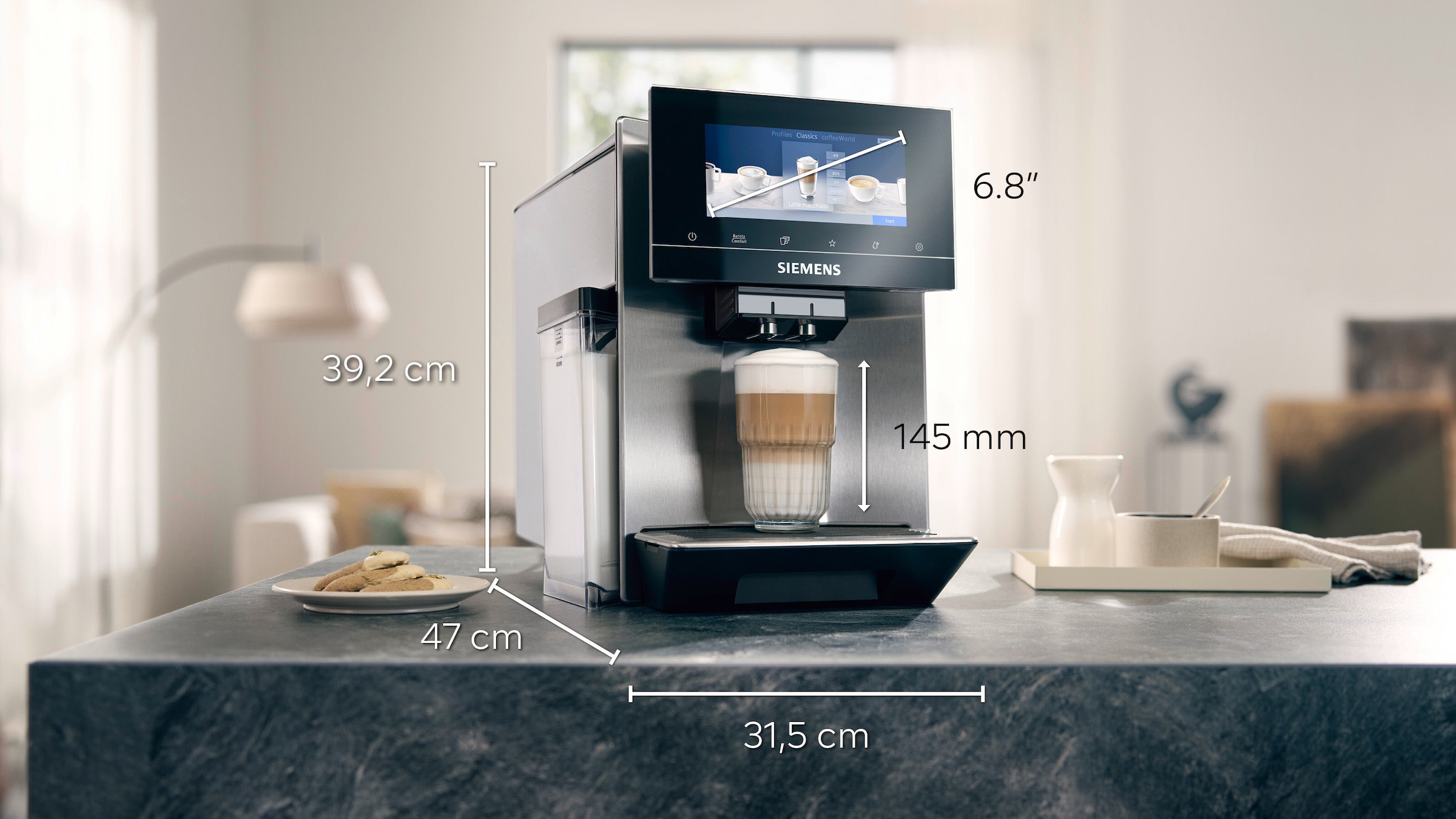 SIEMENS Kaffeevollautomat »EQ900 TQ903D43, intuitives 6,8" TFT-Display, Geräuschreduzierung«, App-Steuerung, Barista-Modus, AromaSelect, 3 Profile, edelstahl