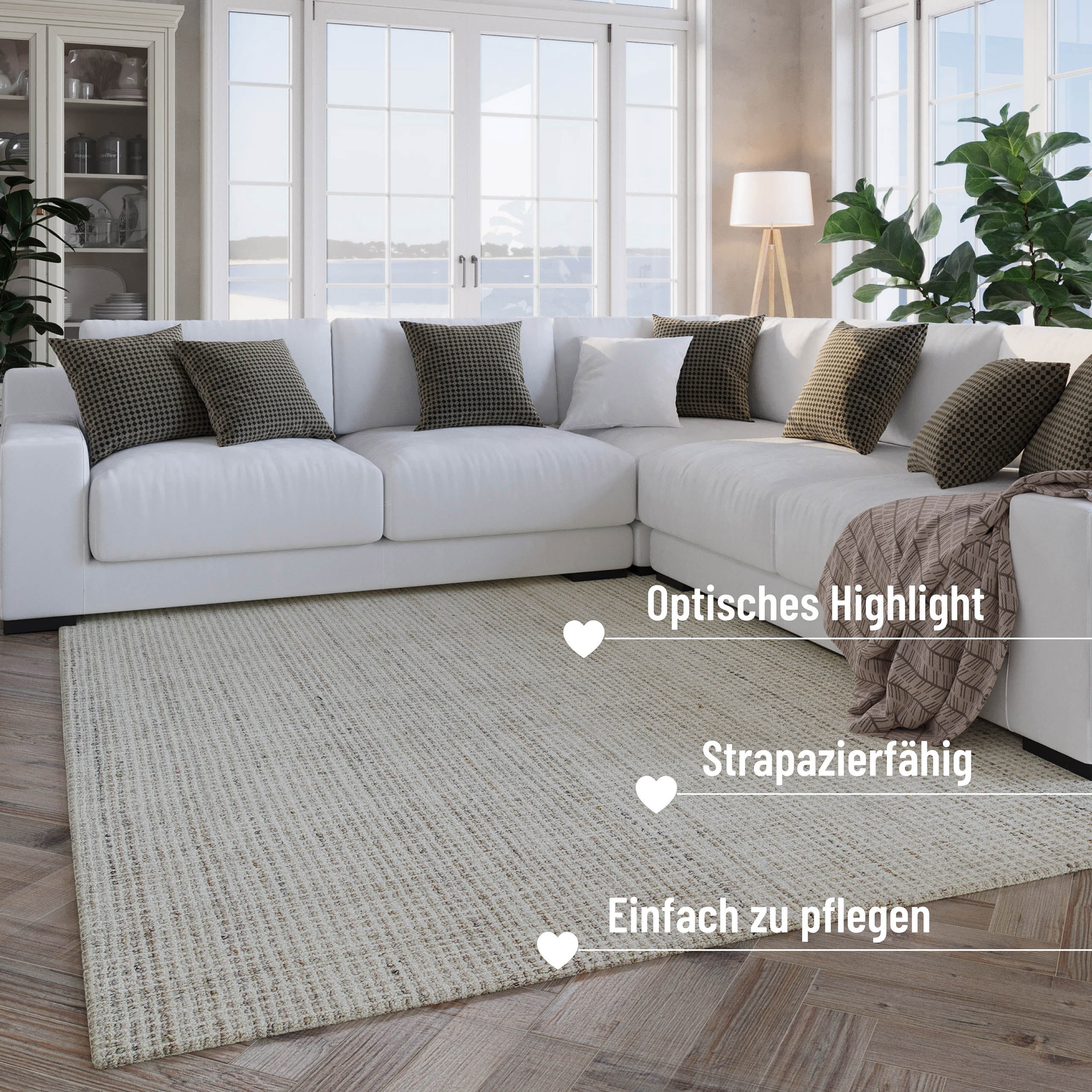 Wecon home Teppich »Hamptons FOURTEEN«, rund, 10 mm Höhe, Fasermix, Kurzflor, Wohnzimmer, Schlafzimmer, elegant, Karo-Muster