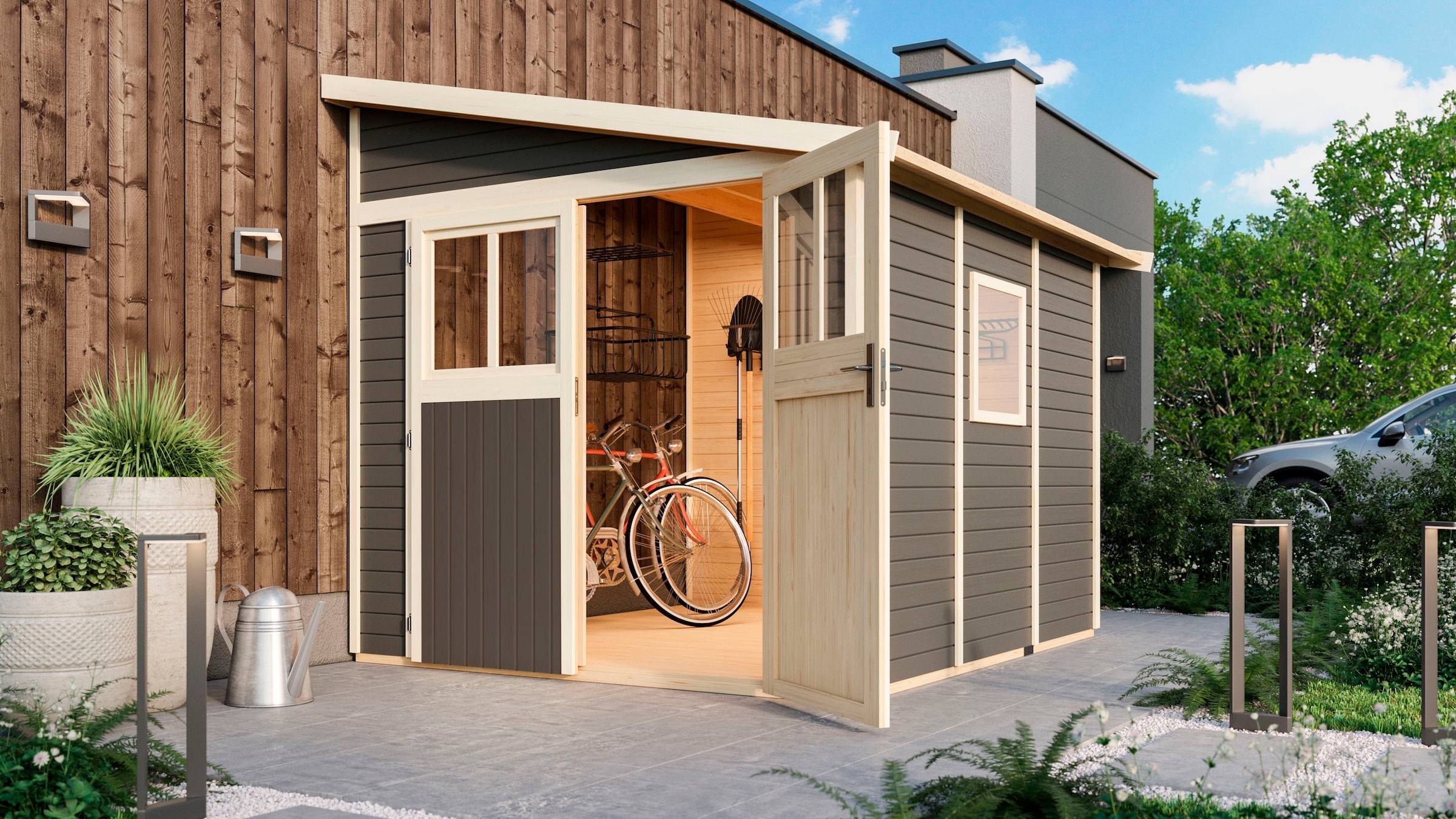 Karibu Gartenhaus »Bodensee 3«, naturbelassen oder terragrau