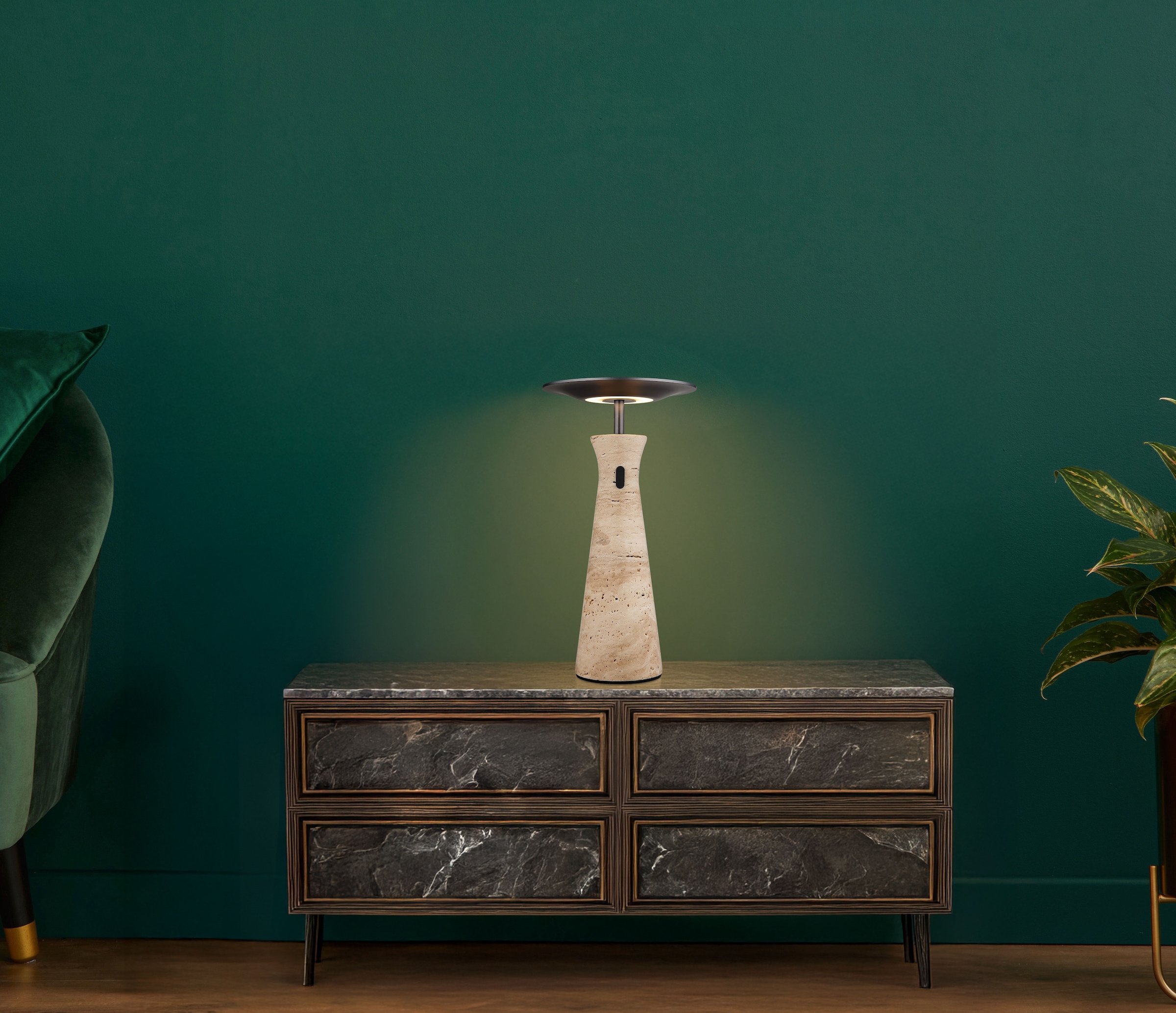 GLOBO LIGHTING LED Tischleuchte »TRAVERTIN« LED-Modul 1 Stk. Warmweiß Travertinstein Sockel