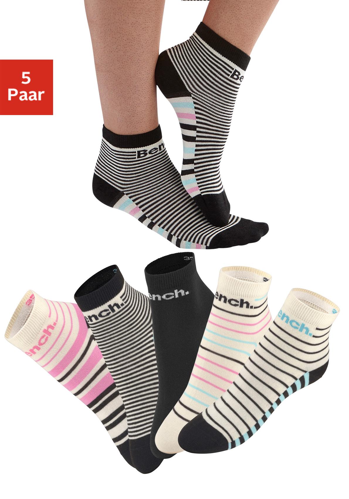 Bench. Kurzsocken "Damen Alltags Kurzschaftsocken, Mehrfarbige Bunte Socken" Packung, 5 Paar tlg. im Streifendesign, Ringeldesign