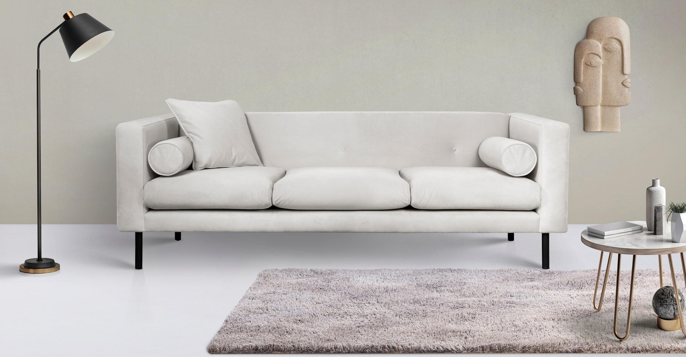 Home affaire 3-Sitzer "Lillibeth Designsofa mit Wellenunterfederung, Maße B/T/H: 218/74/83 cm" Zierkissen als Wendekissen, Bezug Samtoptik oder Cord