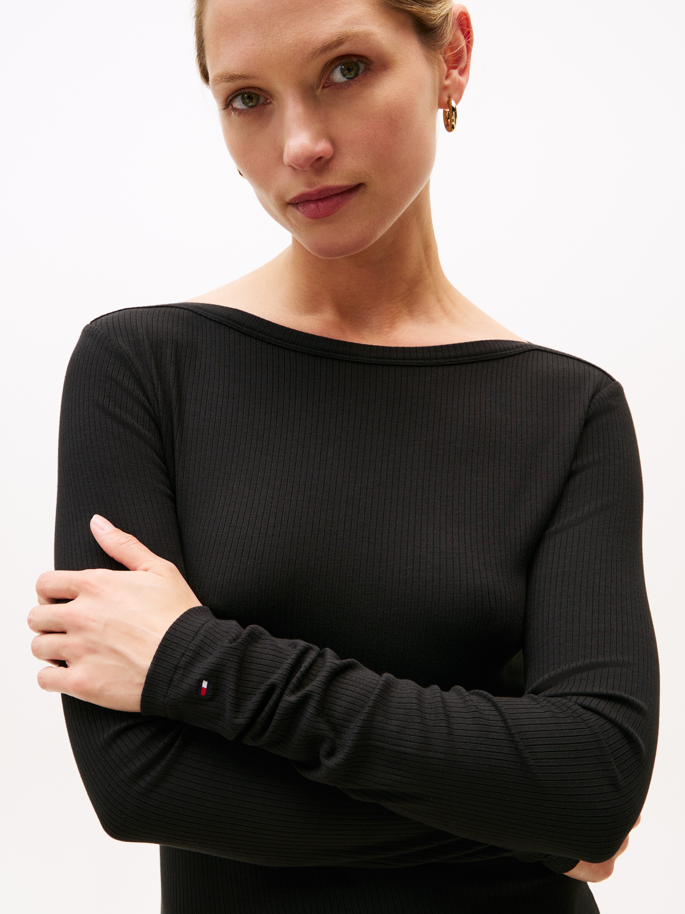 Thumbnail - Tommy Hilfiger A-Linien-Kleid "5X2 RIB FLARE MIDI DRESS LS" in gerippter Struktur und mit ausgestellter Form