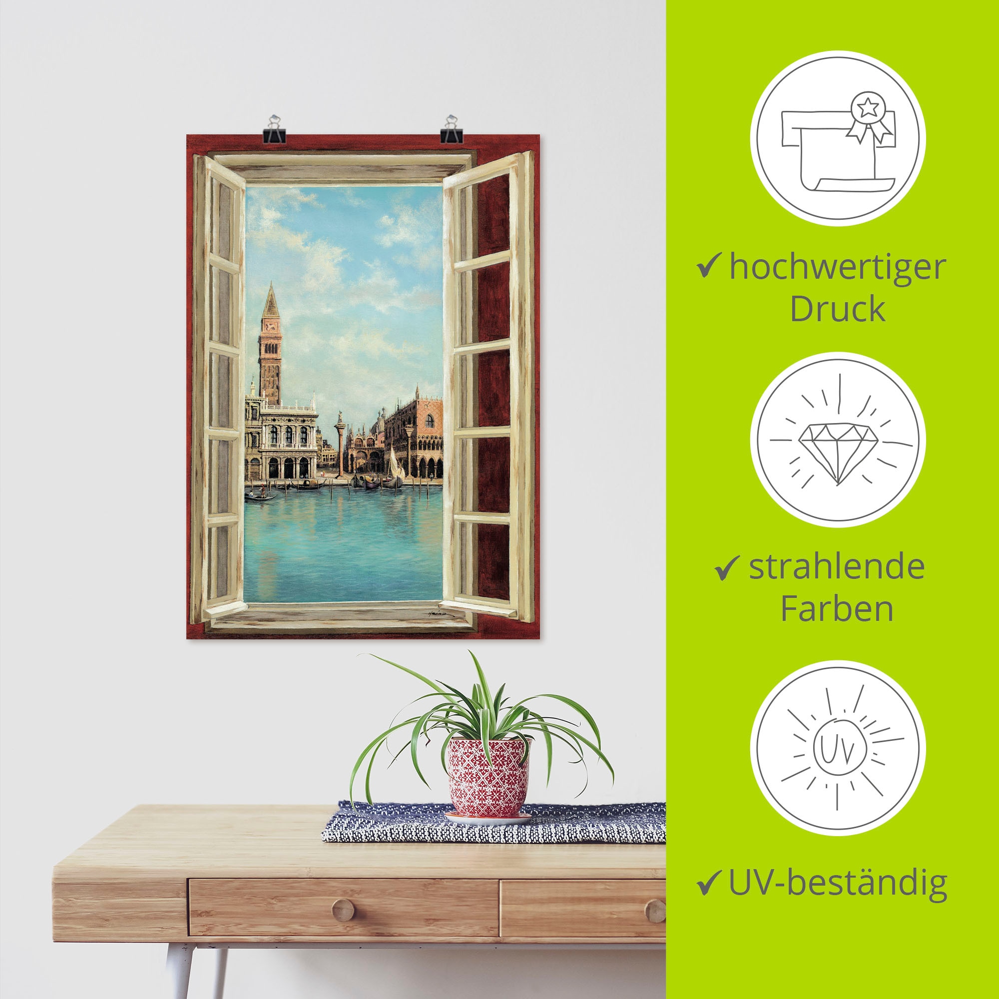 Artland Wandbild »Fenster mit Blick auf Venedig« Fensterblick 1 Stk. tlg. als Leinwandbild, Poster in verschied. Größen