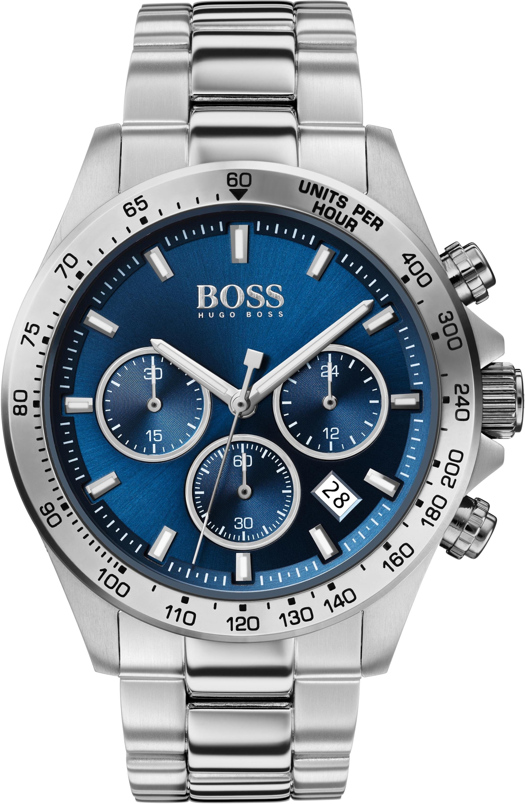 BOSS Chronograph »Hero, 1513755«, Quarzuhr, Herrenuhr, Armbanduhr, Stoppfunktion, Edelstahlarmband