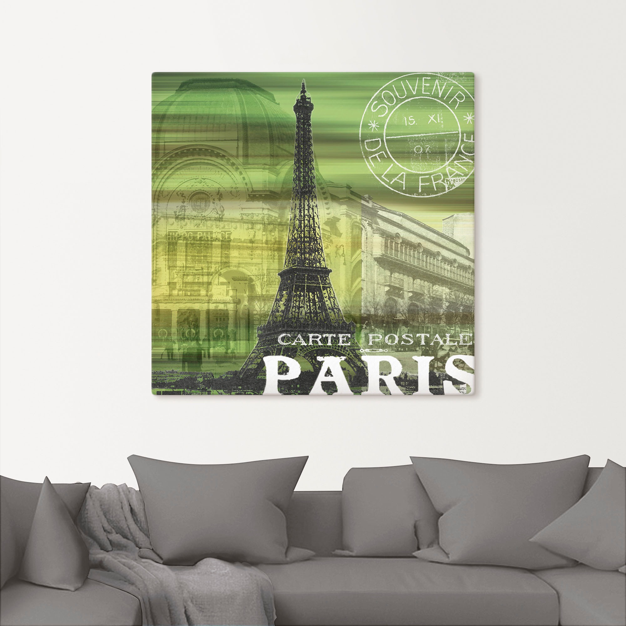 Artland Leinwandbild "Paris Collage - grün", Gebäude, (1 St.), auf Keilrahm günstig online kaufen