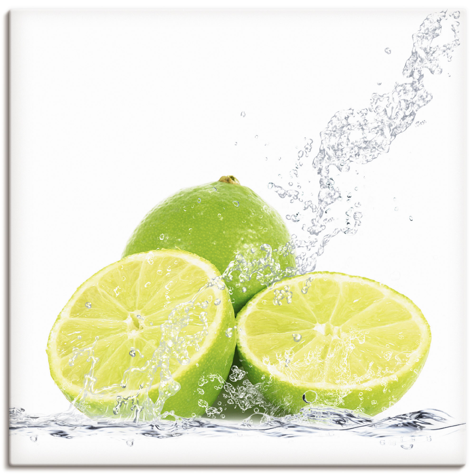 Artland Leinwandbild "Limette mit Spritzwasser" Lebensmittel 1 Stk. tlg. auf Holzrahmen gespannt