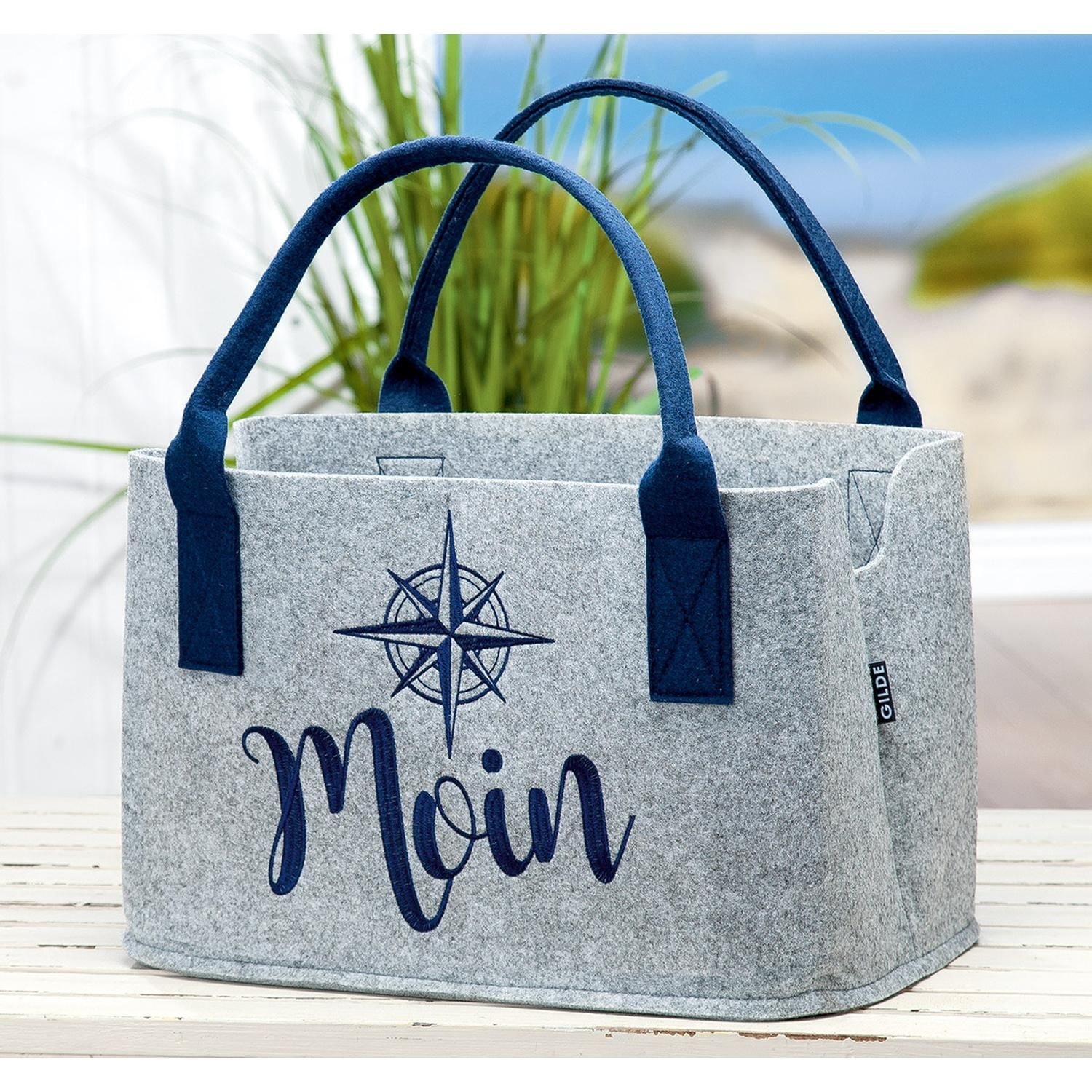 GILDE Einkaufsshopper »Tasche, "Moin", Schriftzug, Windrosenmotiv, Filz, grau« Windrose, Einkauf, Alltagsbegleiter, Geschenkidee, Aufbewahrung