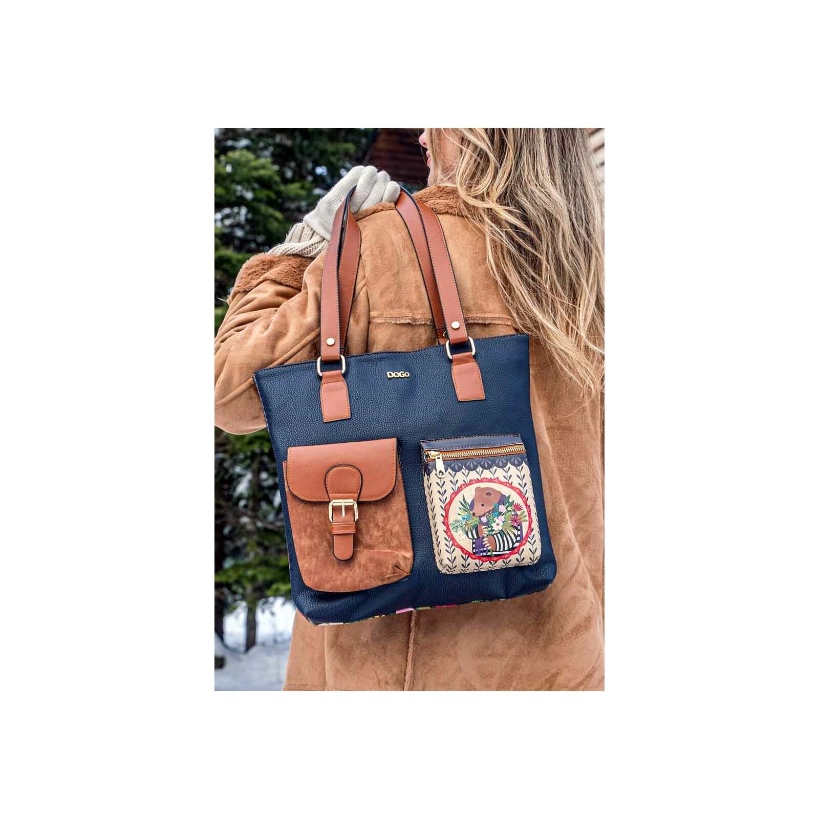 DOGO Umhängetasche »Multi Pocket Bag Bear And Flowers Damen Handtaschen (Fashion) /«, Vegan